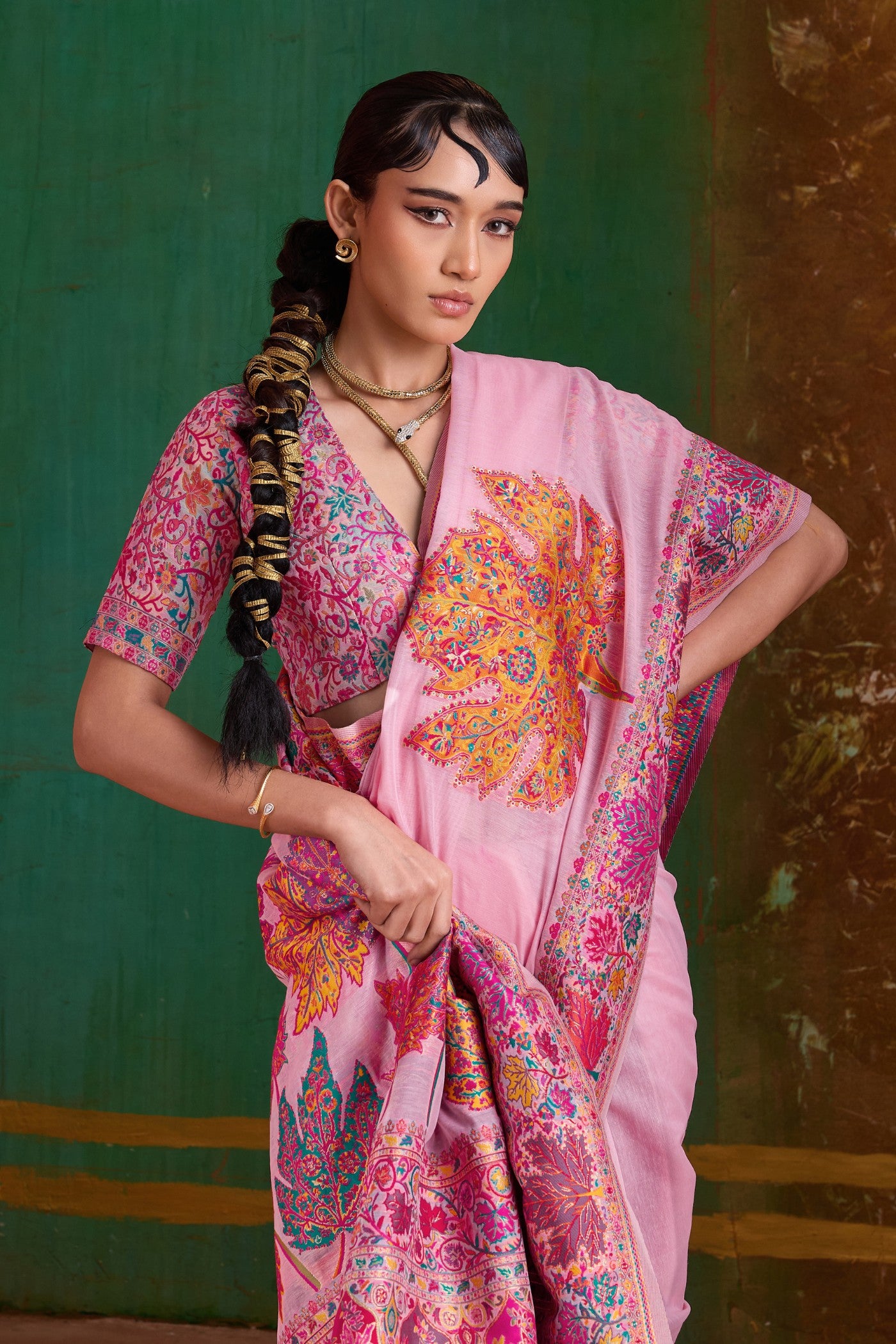 MySilkLove Rubicund Pink Kashmiri Handloom Jamewar Saree