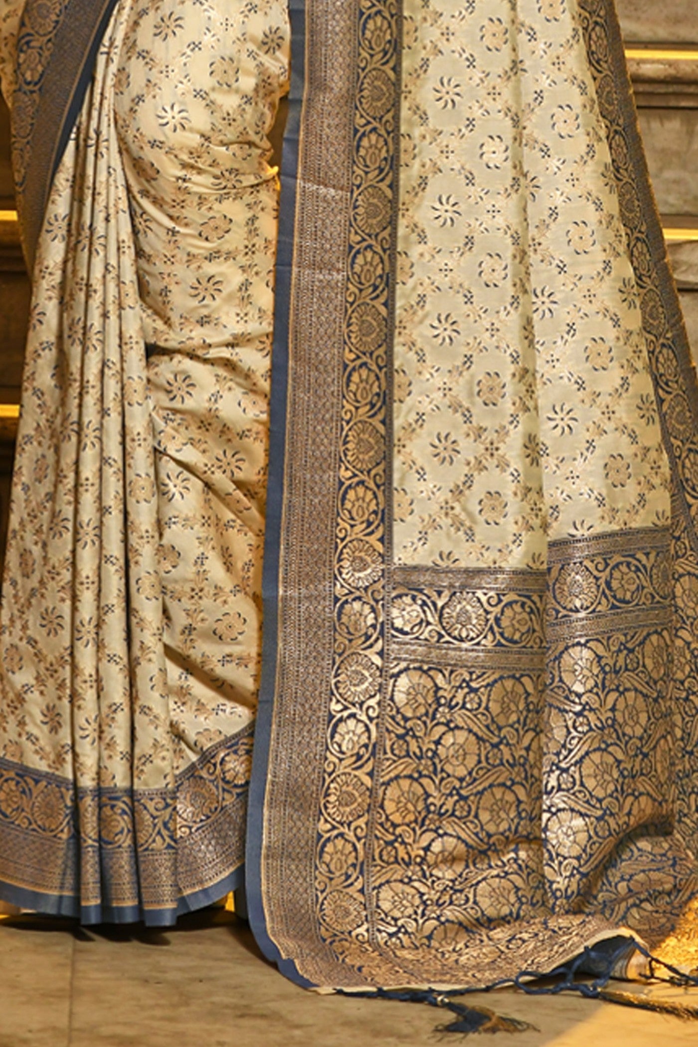 Buy MySilkLove Parchment Cream Woven Banarasi Saree Online