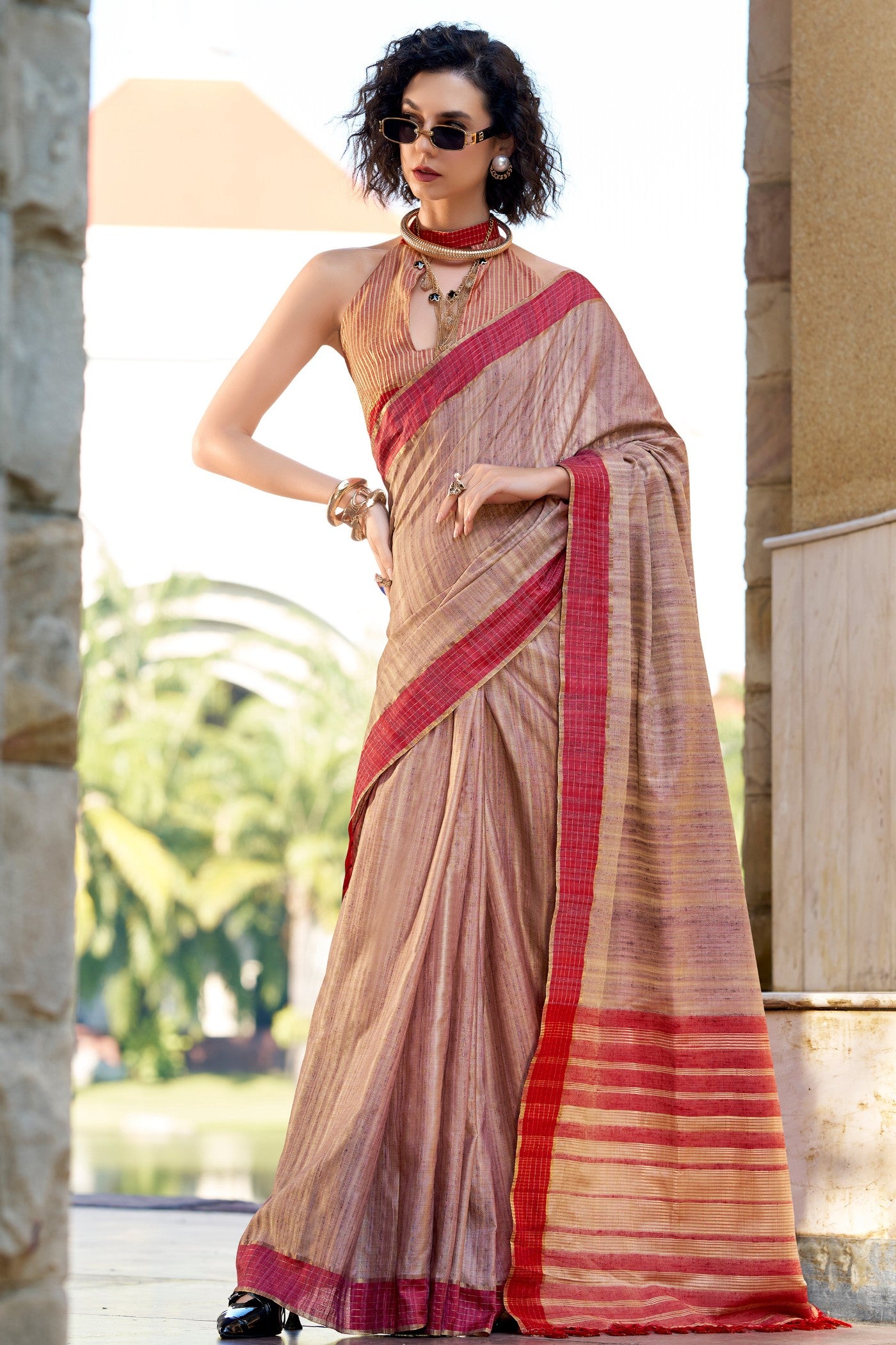 Buy MySilkLove Antique Brass Brown Handloom Katan Saree Online