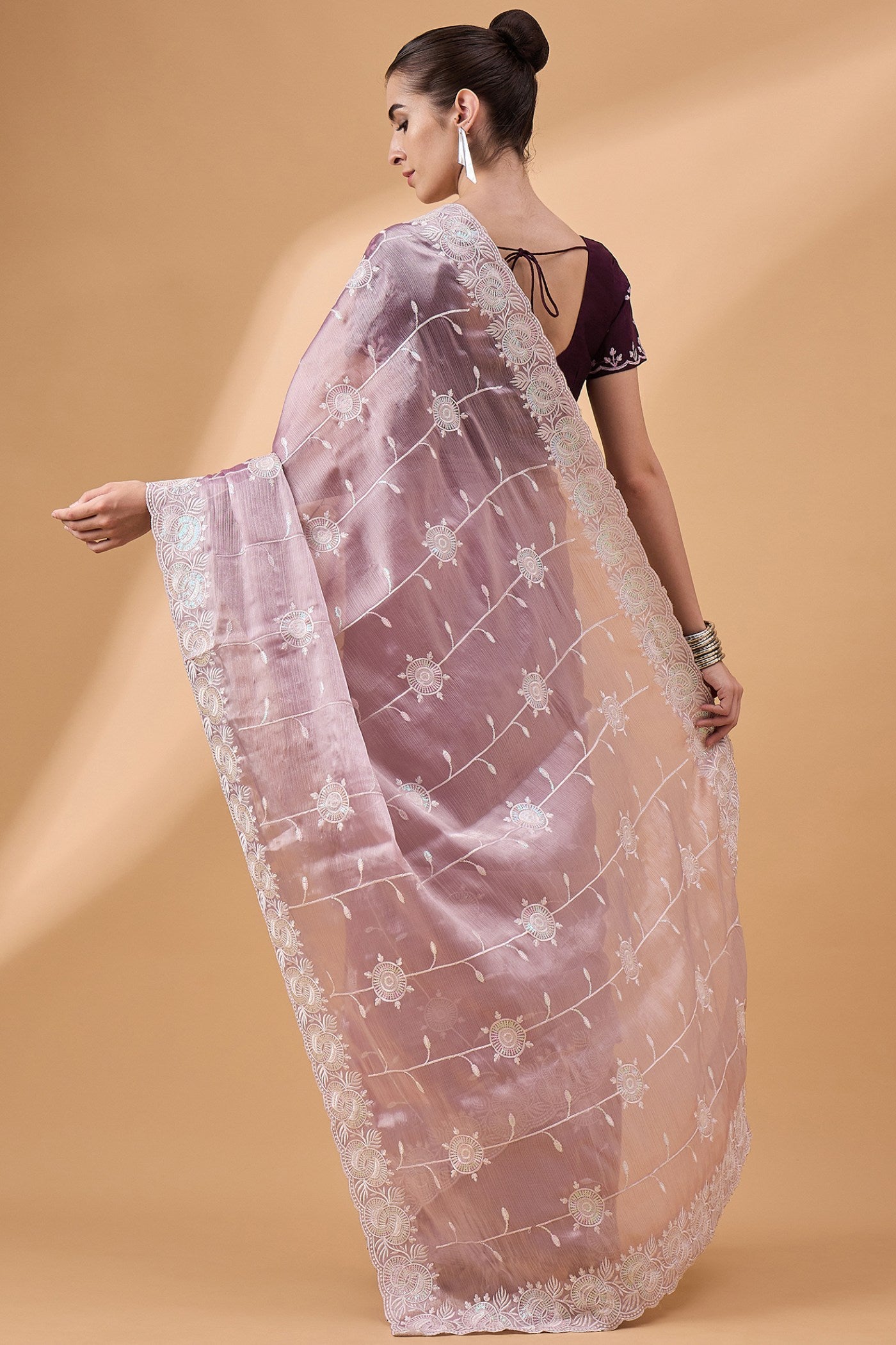 Buy MySilkLove Bouquet Purple Organza Partywear Saree Online