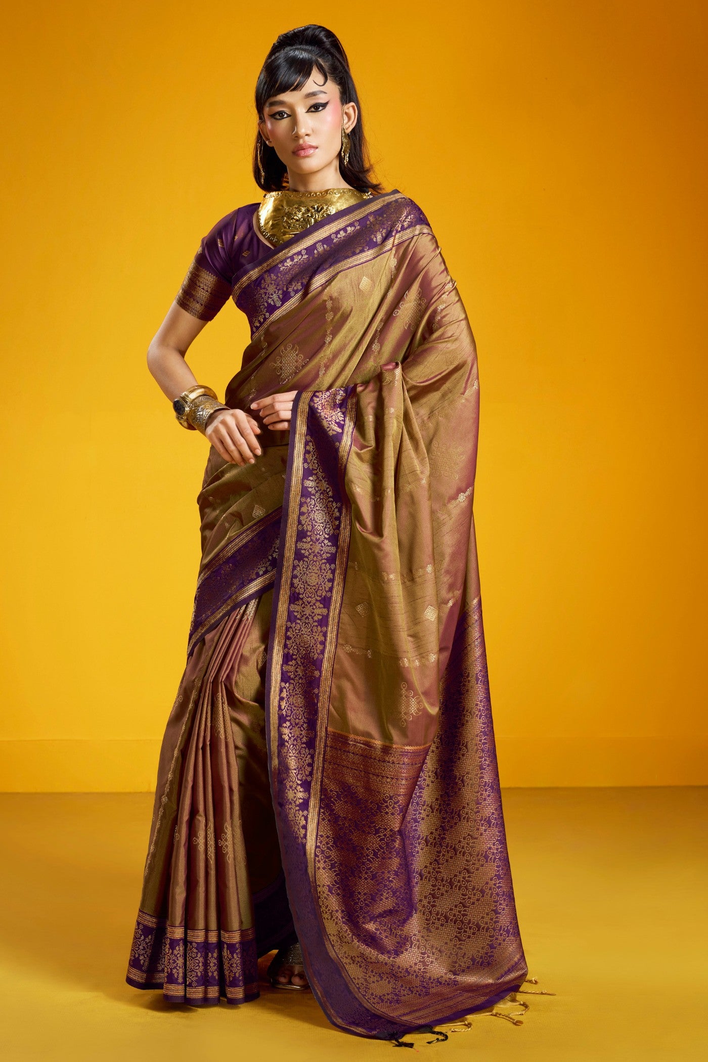 Buy MySilkLove Sepia Brown Banarasi Handloom Soft Silk Saree Online