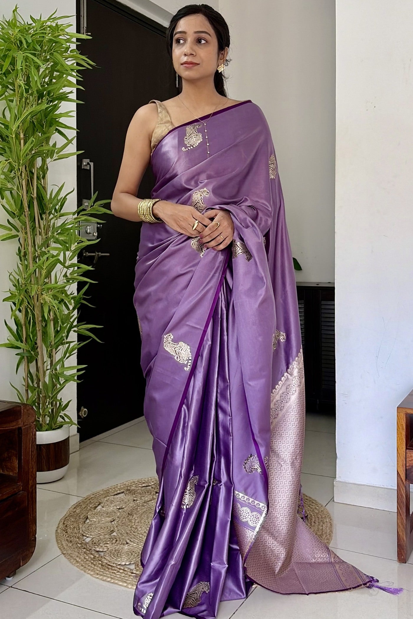 Buy MySilkLove Wisteria Purple Handloom Satin Soft Silk Saree Online