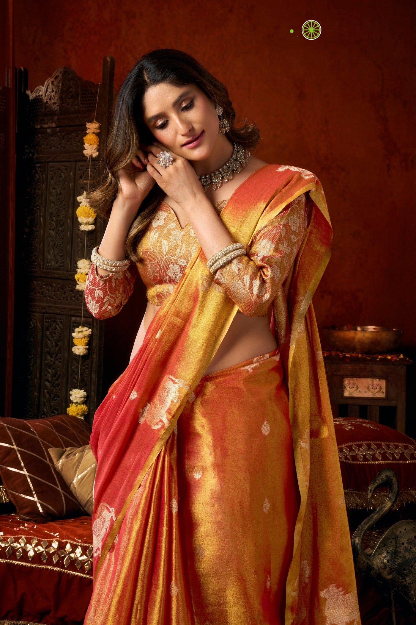 MySilkLove Vivid Orange Handloom Tissue Saree