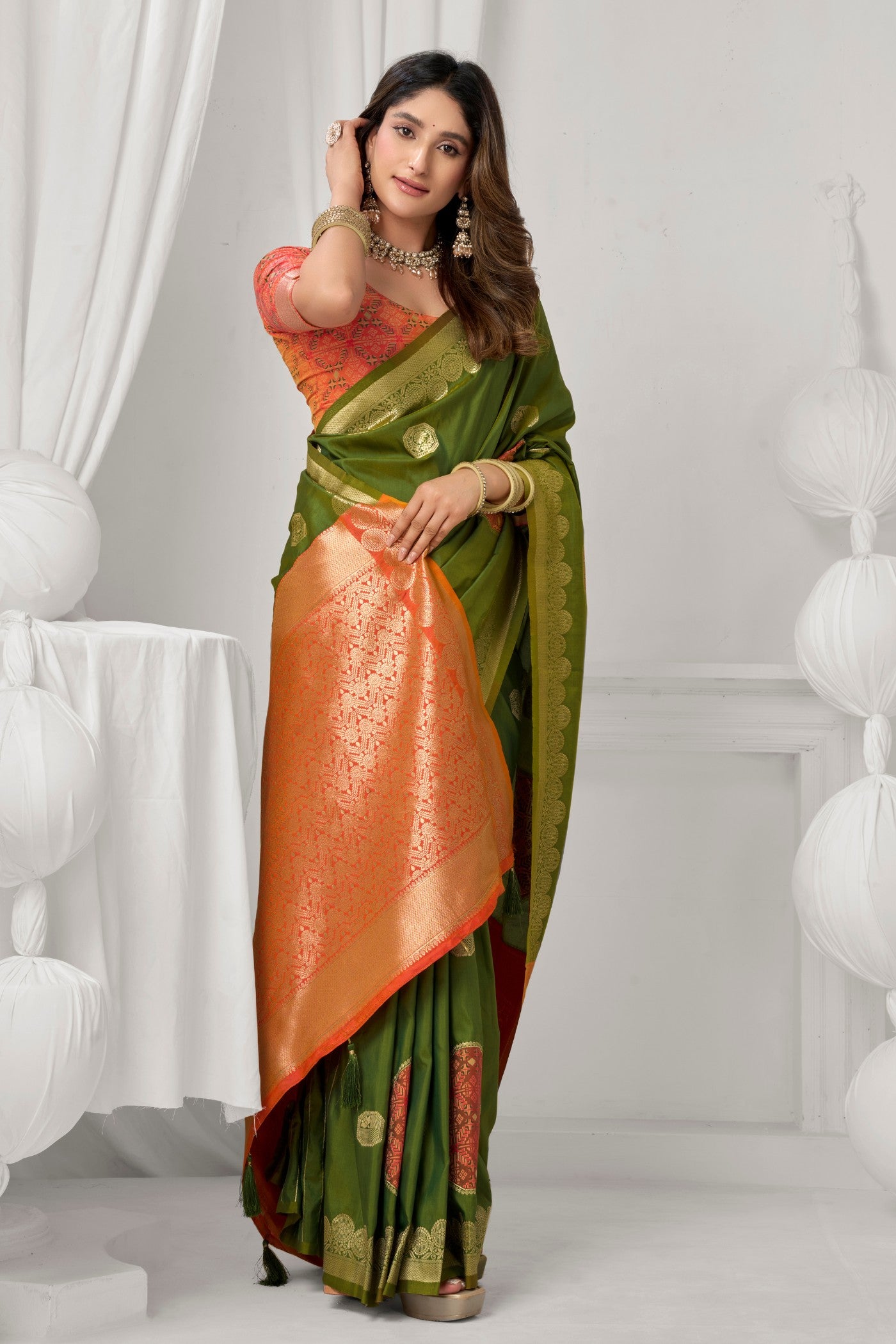Buy MySilkLove Apple Green Woven Banarasi Soft Silk Saree Online