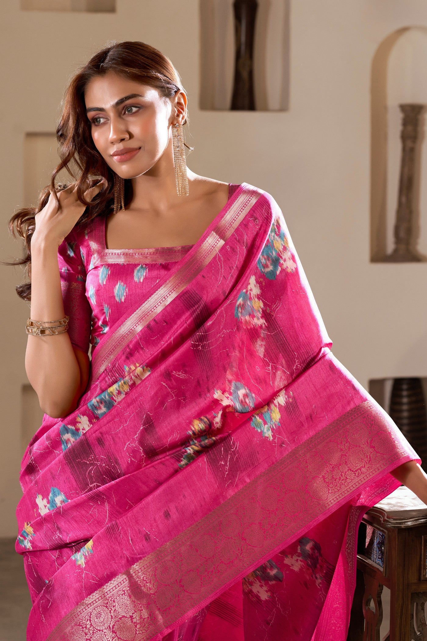 MySilkLove Cherry Pink Printed Soft Dola Silk Saree