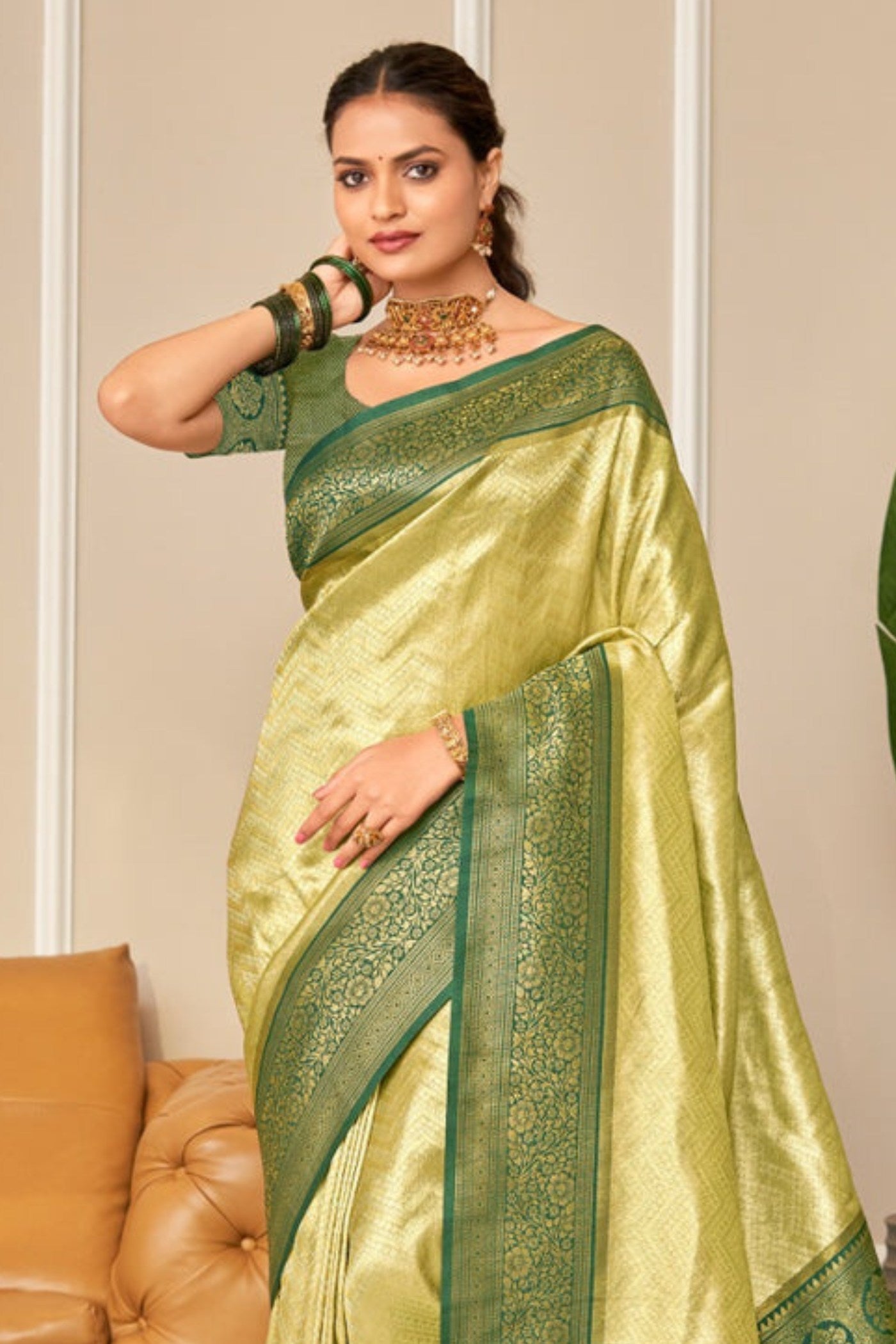 Buy MySilkLove Lemon Yellow Zari Woven Kanjivaram Saree Online