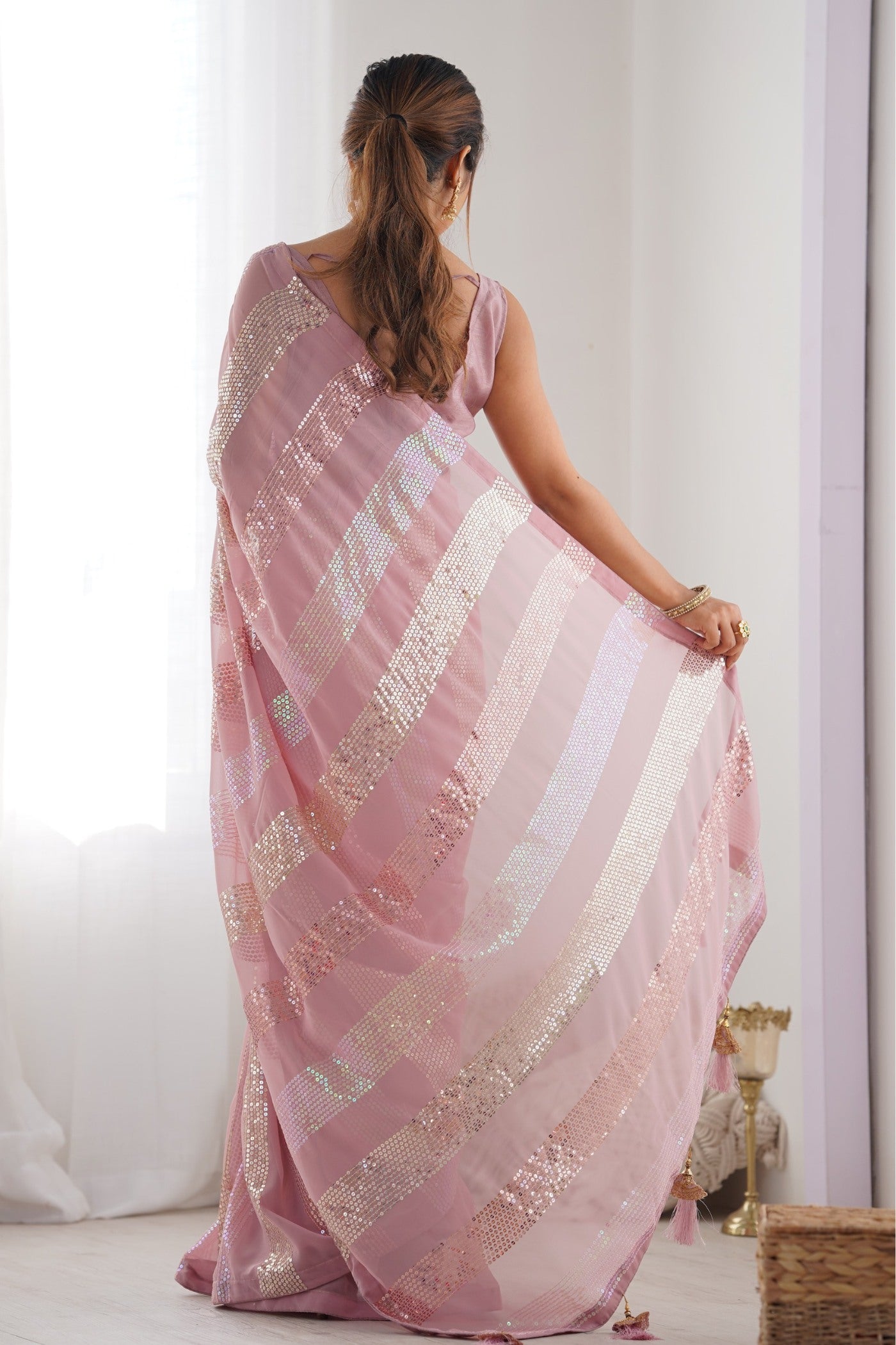 Buy MySilkLove Puce Pink Georgette Partywear Saree Online