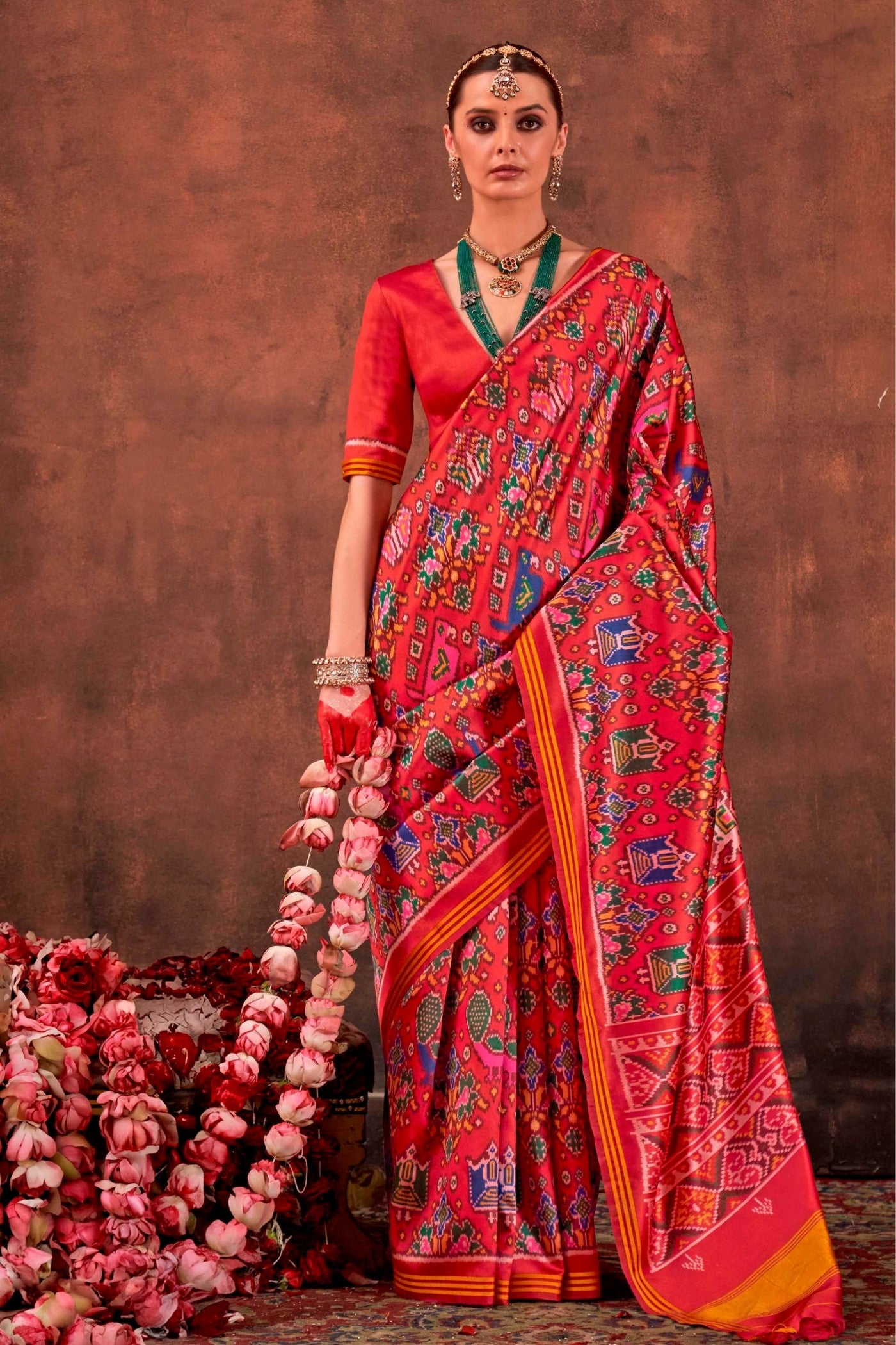 Buy MySilkLove Ruby Red Printed Patola Saree Online