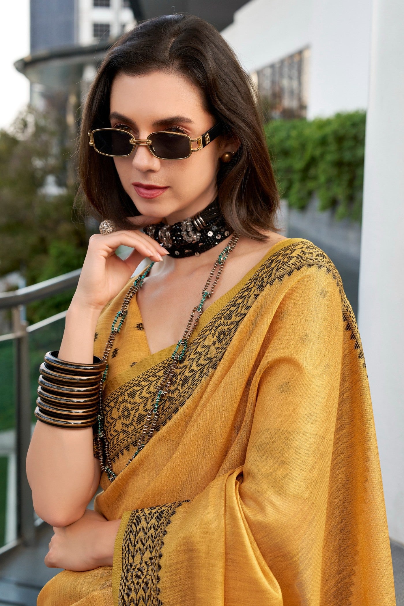 Buy MySilkLove Cadmium Yellow Linen Tissue Silk Saree Online