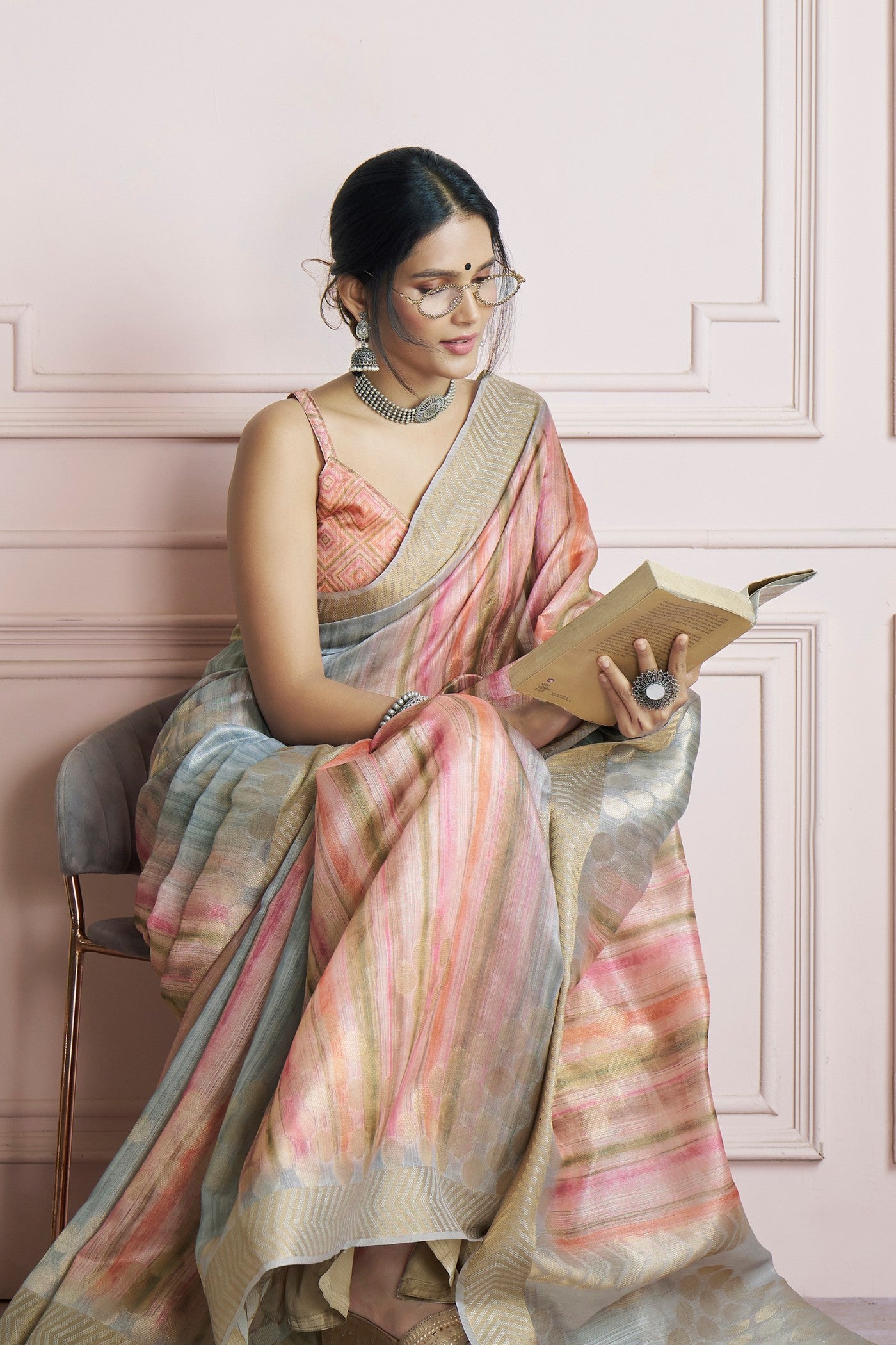 Buy MySilkLove Multicolor Blue Handloom Khadi Silk Saree Online