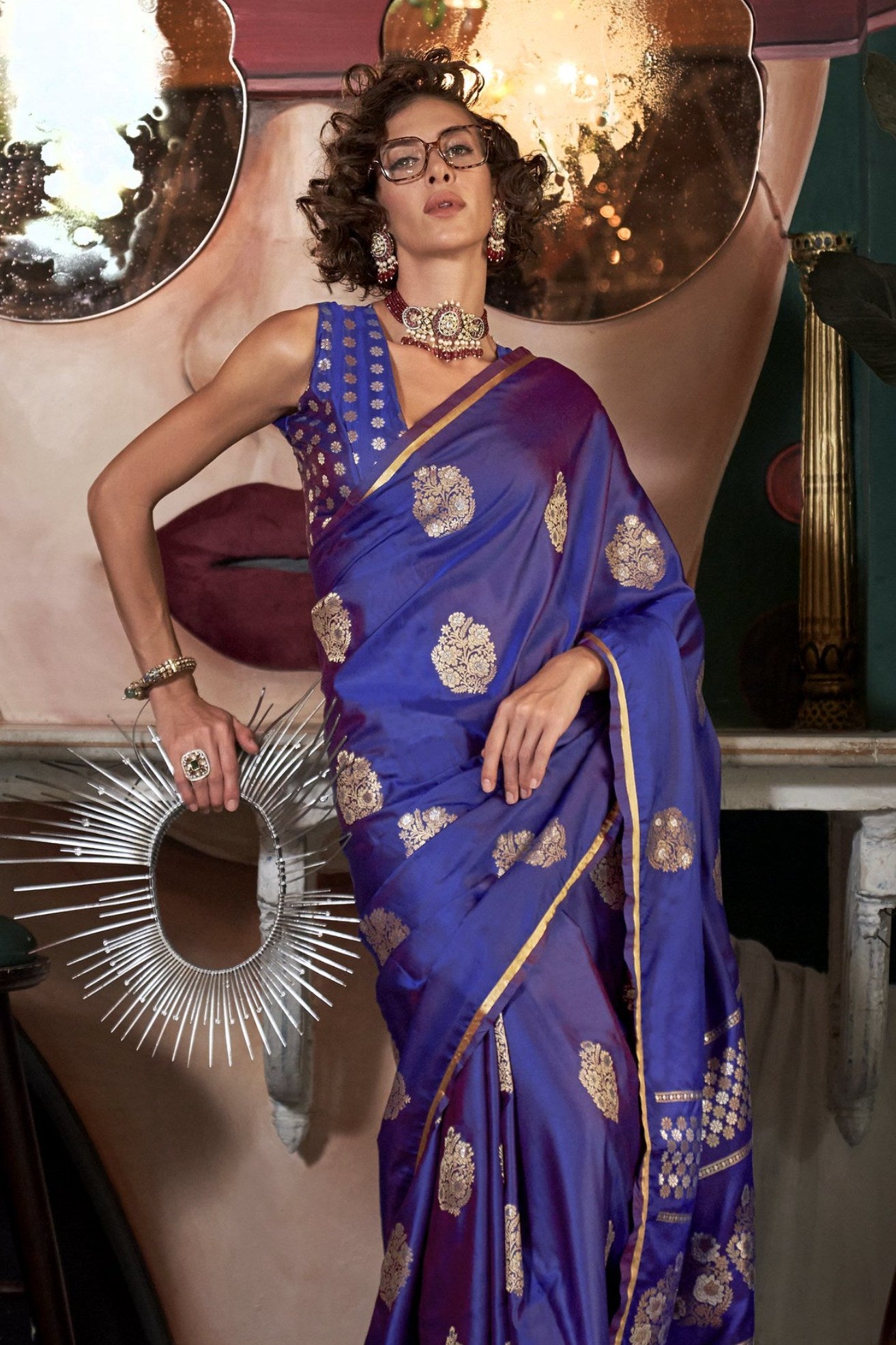 Buy MySilkLove Butterfly Bush Purple Banarasi Handloom Satin Saree Online