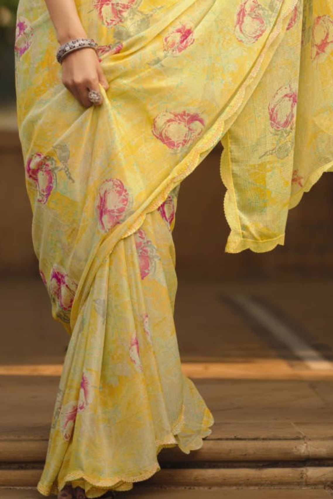 Buy MySilkLove Tulip Yellow Barasso Printed Saree Online