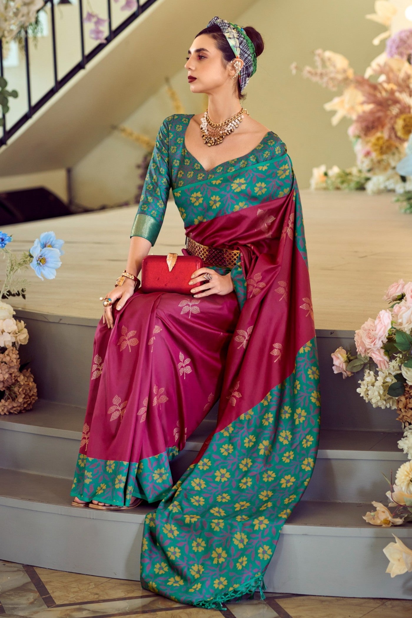 MySilkLove Claret Maroon Woven Banarasi Soft Silk Saree