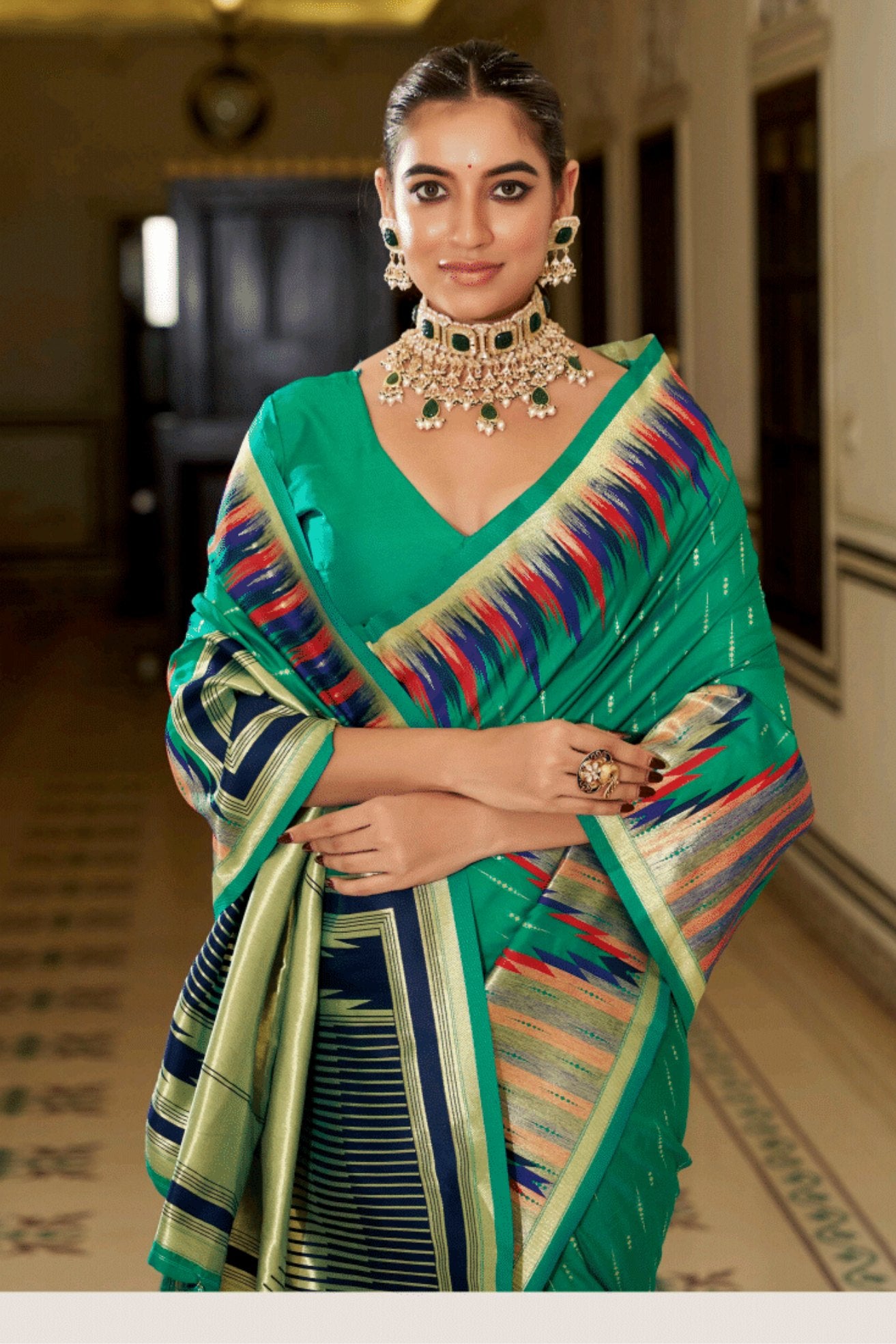 Buy MySilkLove Turtle Green Woven Tussar Silk Saree Online