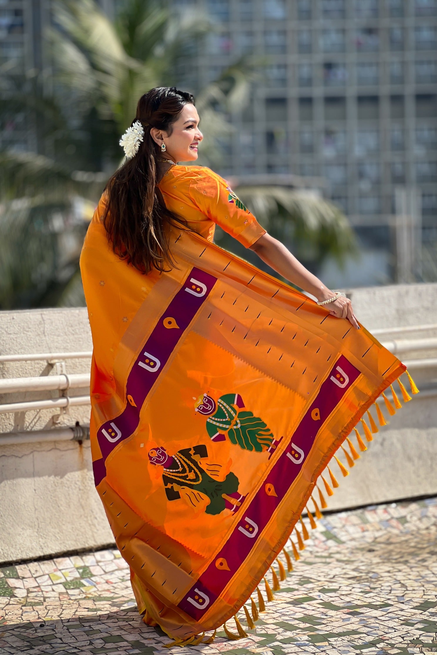 Buy MySilkLove Neon Orange Woven Paithani Saree Online