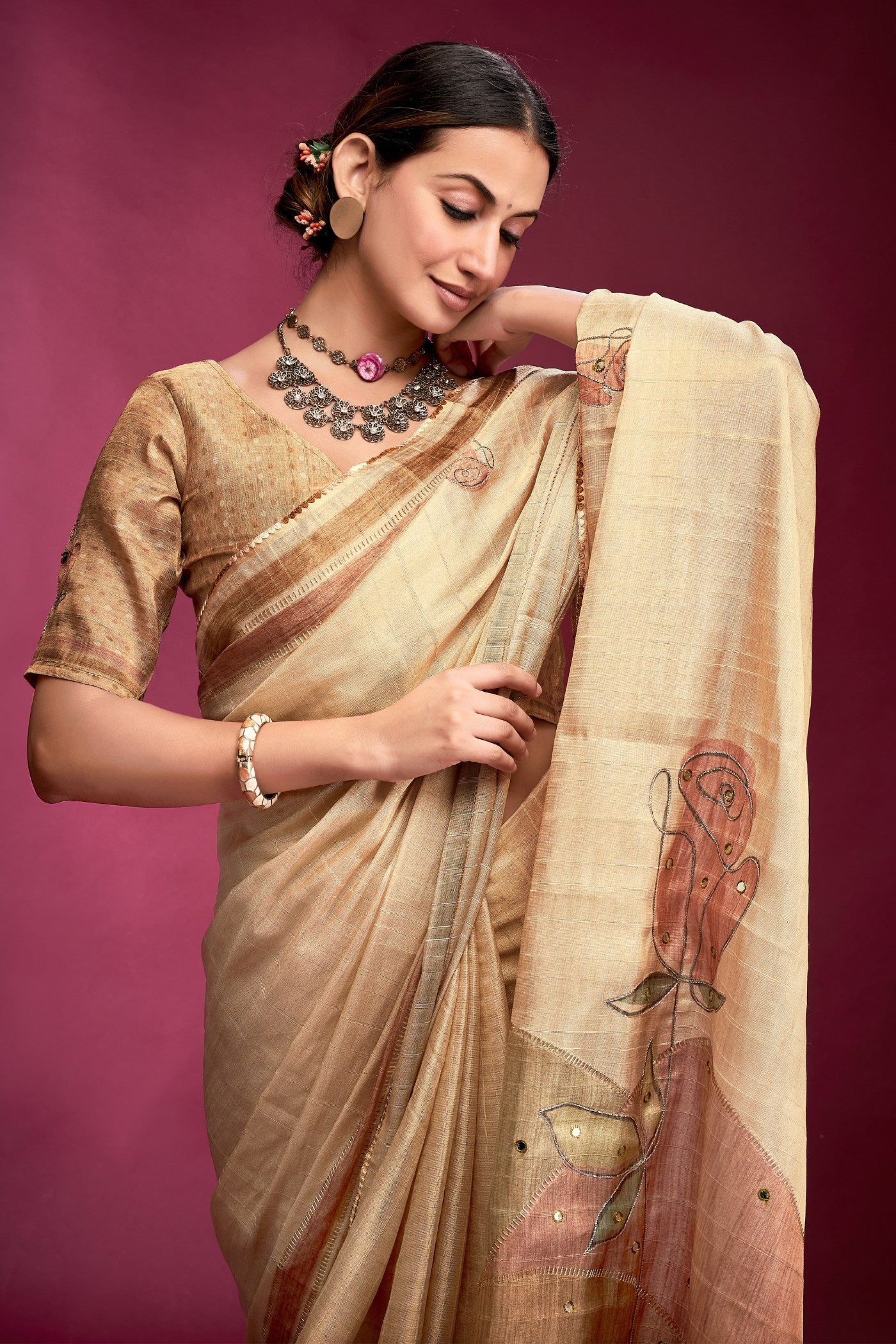 MySilkLove Butter Cream Woven Tussar Silk Saree