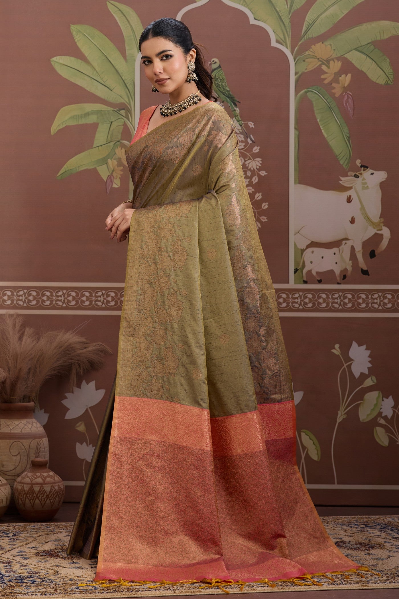 Buy MySilkLove Sea Green Banarasi Handloom Tussar Saree Online