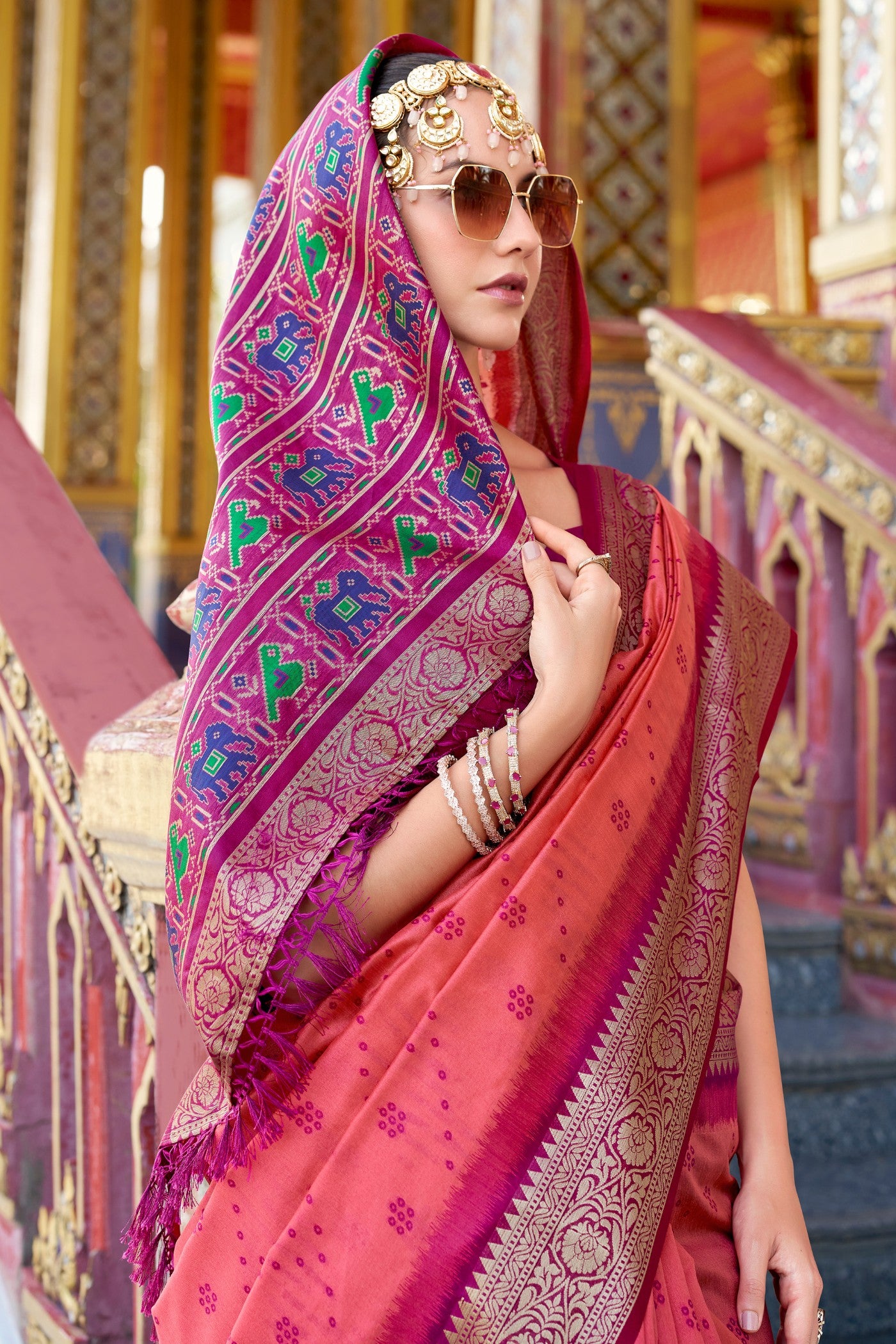 Buy MySilkLove Froly Pink Woven Tussar Silk Saree Online