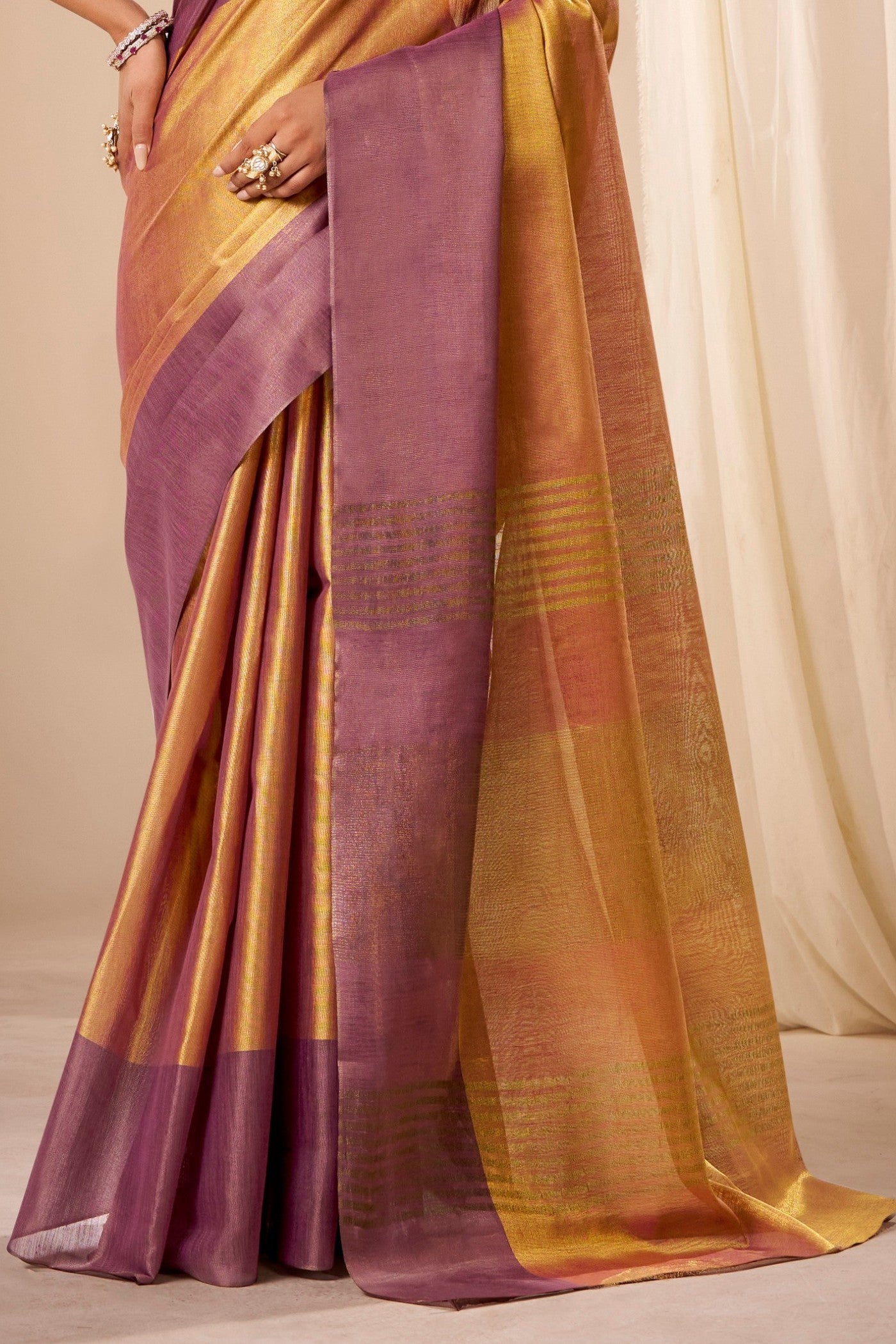 Buy MySilkLove Trombone Yellow Handloom Tissue Saree Online