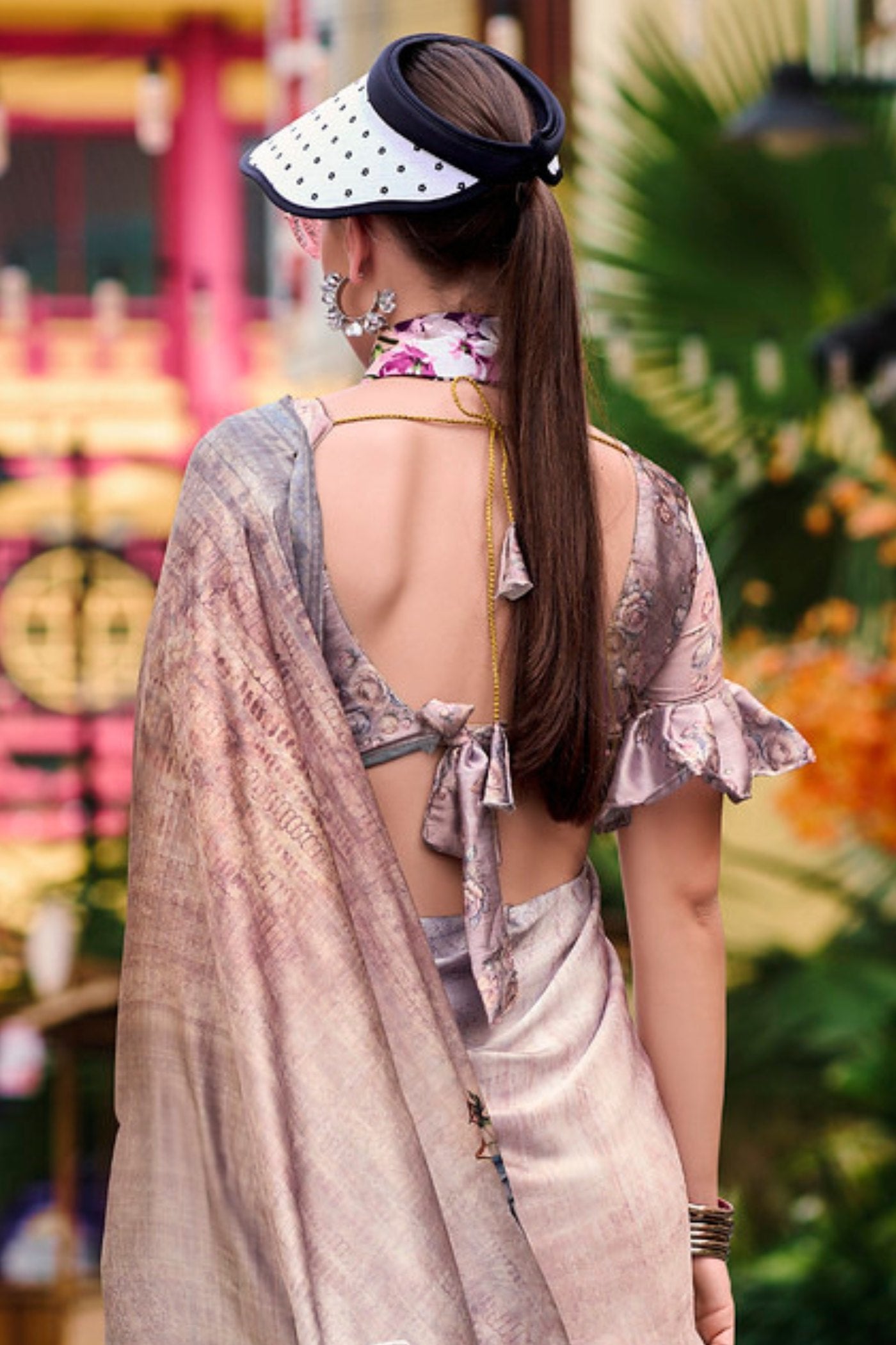 Buy MySilkLove Quicksand Brown Printed Satin Crepe Silk Saree Online