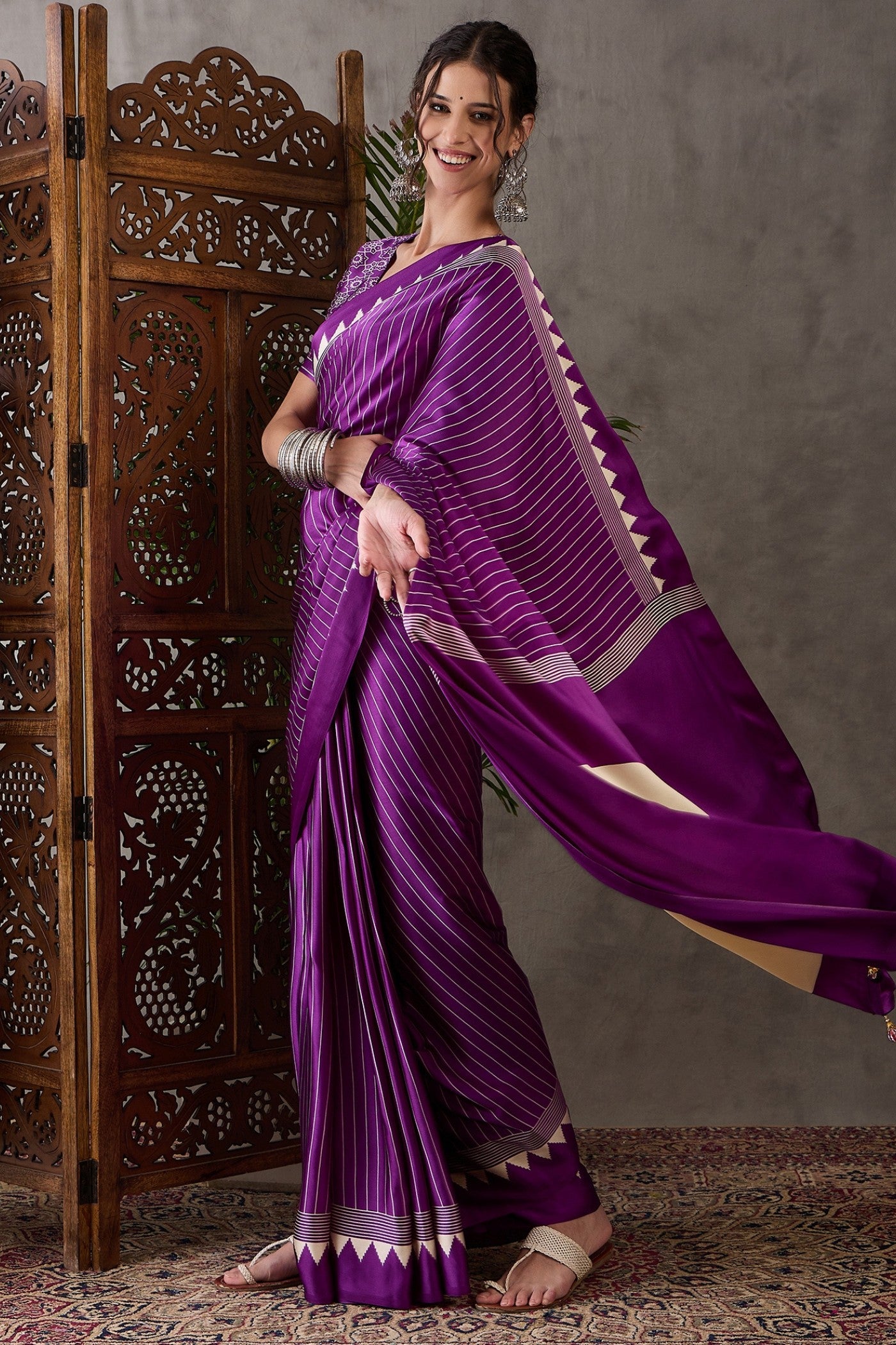 Buy MySilkLove Lollipop Purple Printed Satin Gaji Silk Saree Online