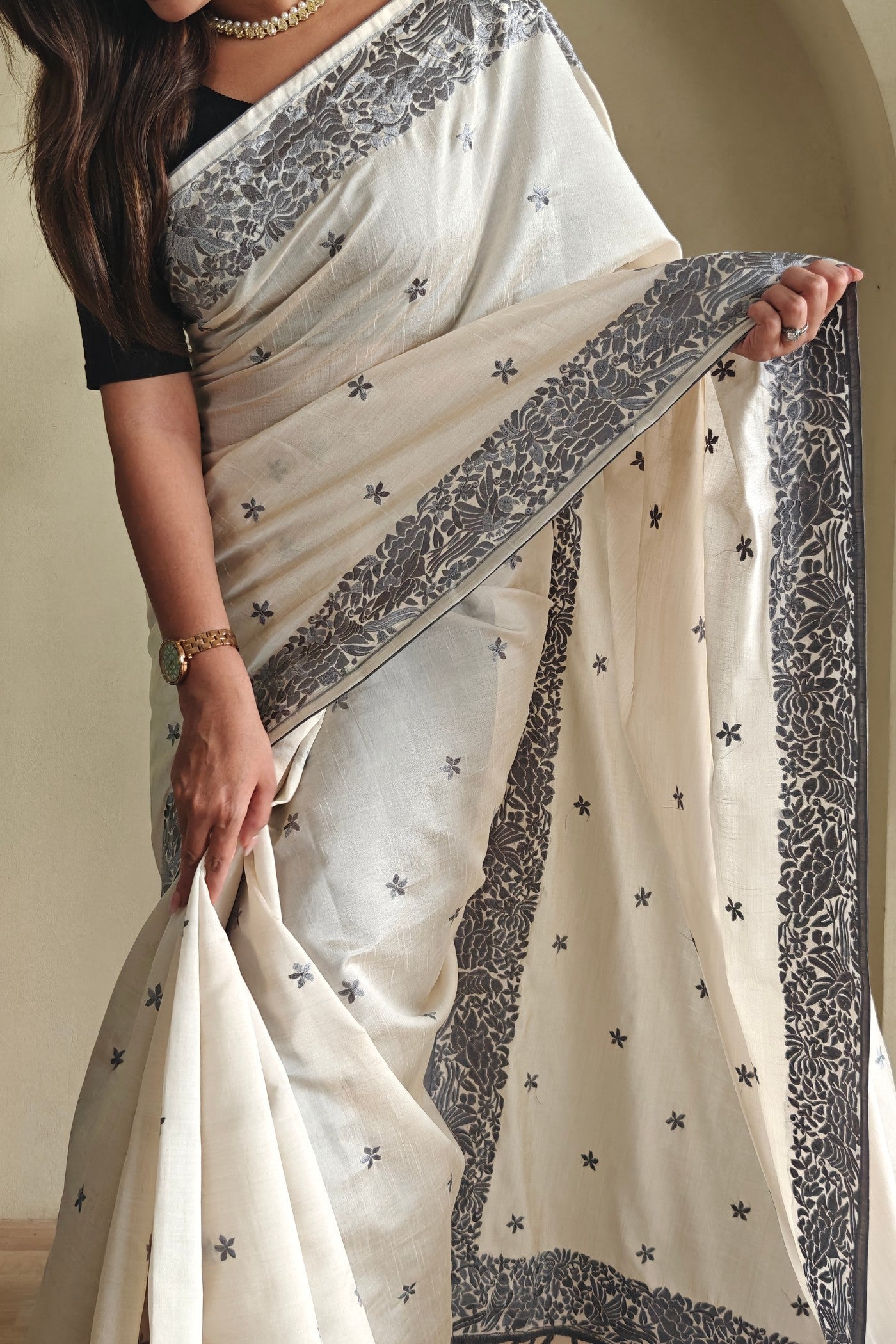 Buy MySilkLove Cloud White Tussar Silk Saree Online