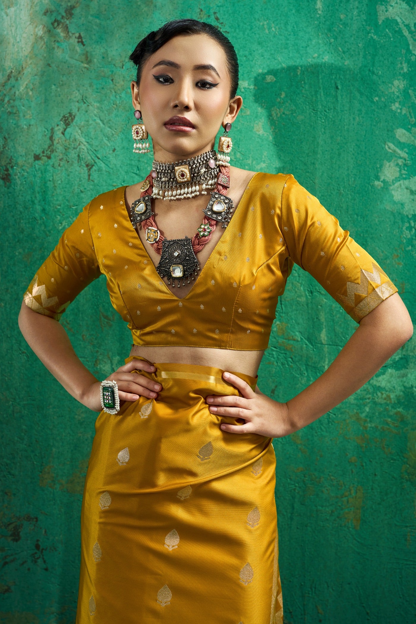 Buy MySilkLove Golden Yellow Handloom Satin Silk Saree Online