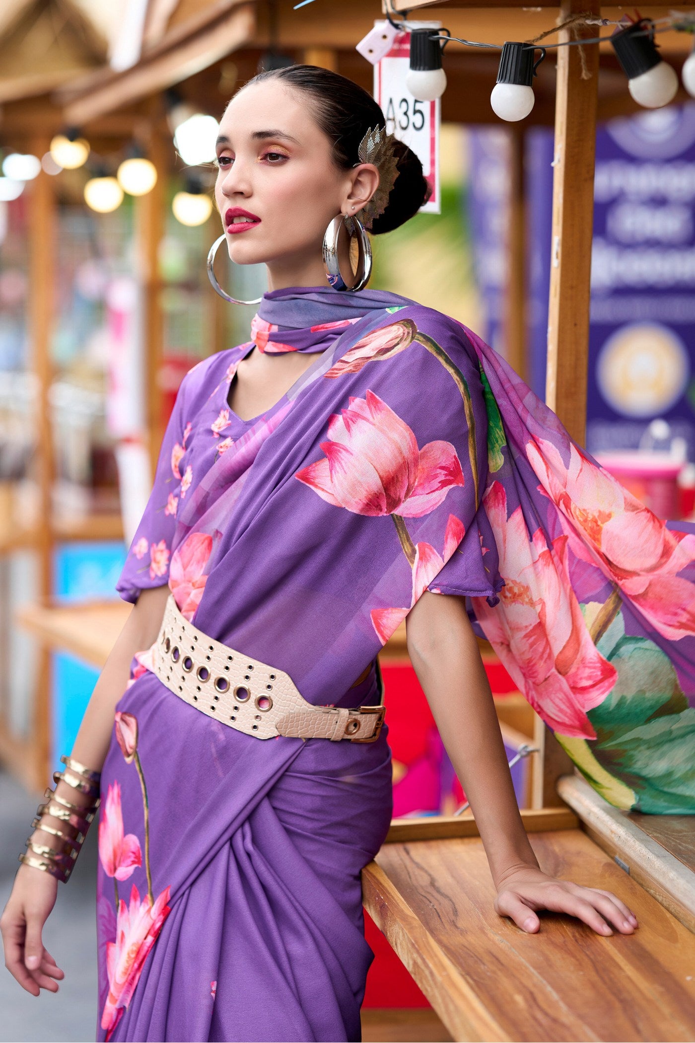 Buy MySilkLove Wisteria Lavender Printed Georgette Saree Online