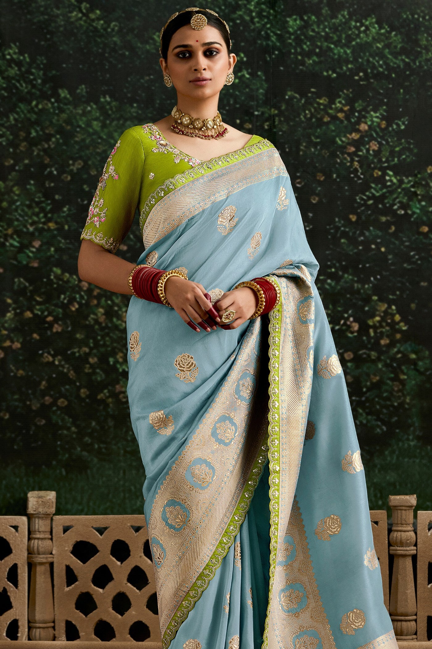 Buy MySilkLove Middle Blue Designer Banarasi Saree Online