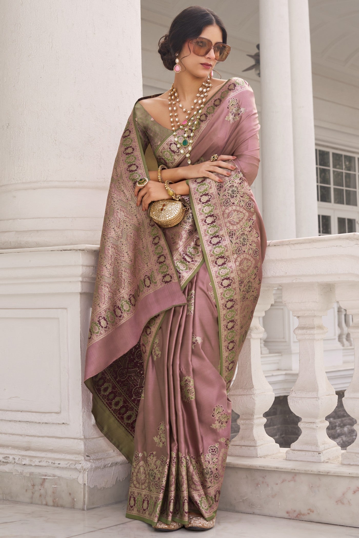 MySilkLove Mauvelous Pink Woven Banarasi Saree