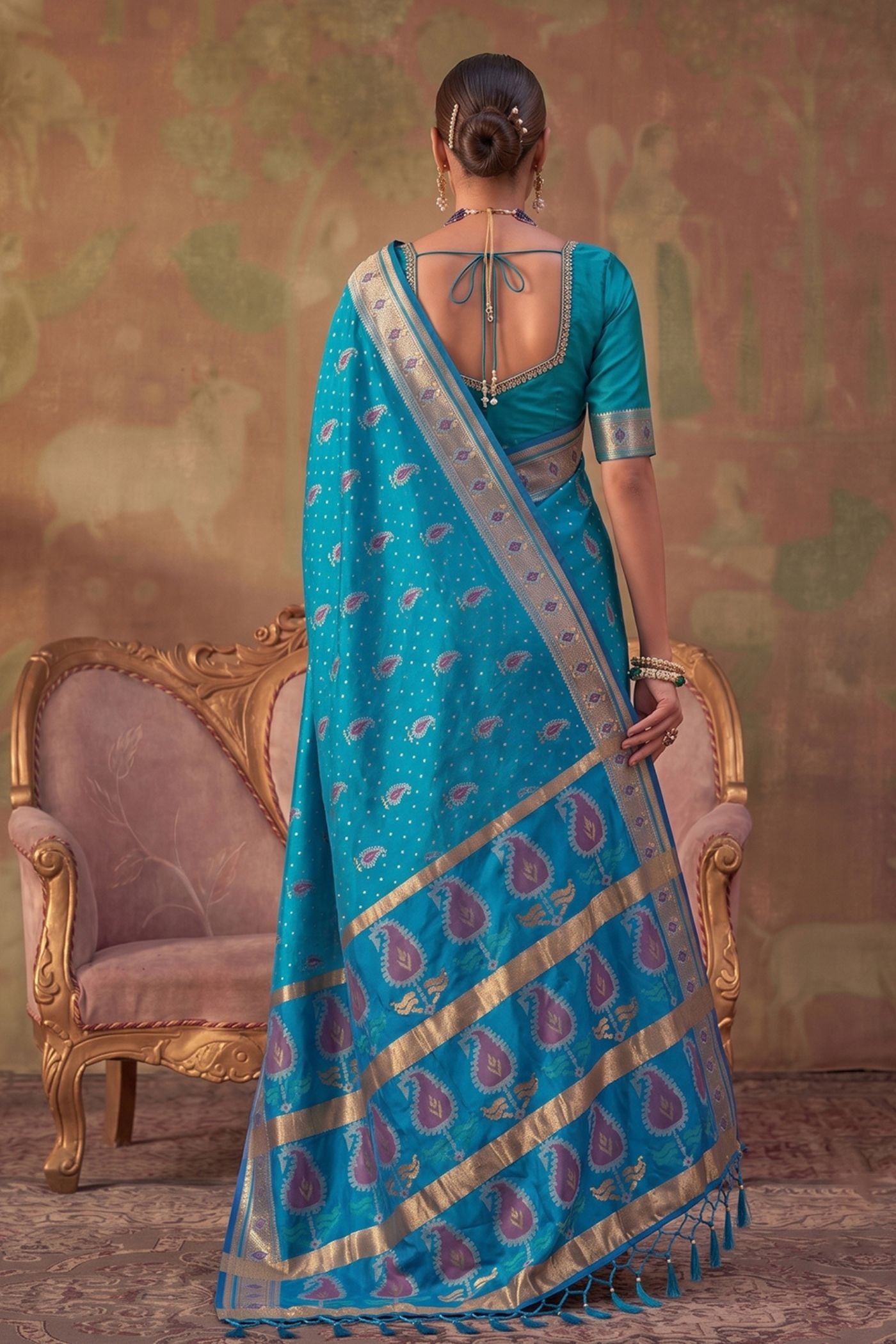 Buy MySilkLove Sapphire Blue Woven Banarasi Soft Silk Saree Online