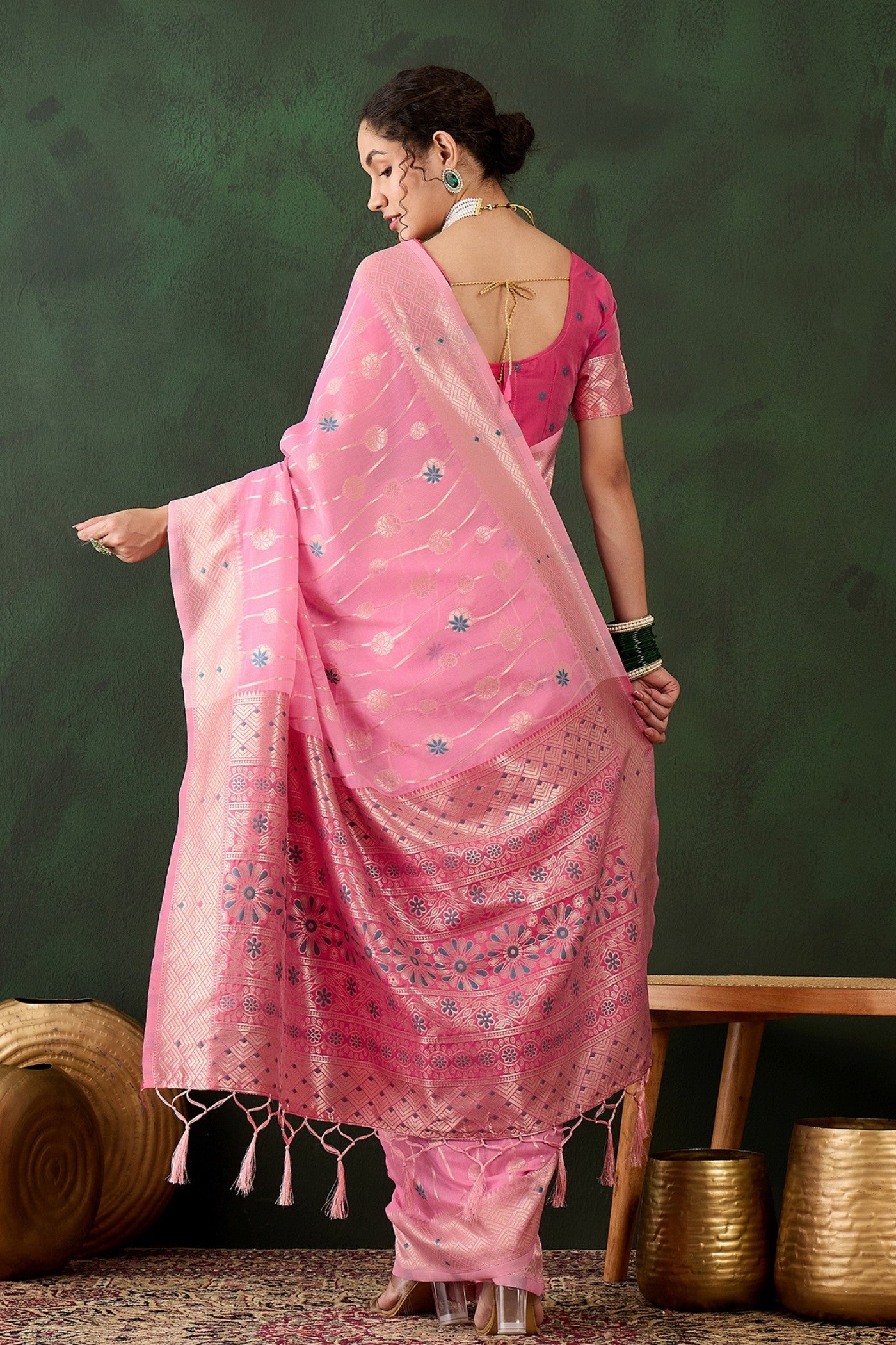 Buy MySilkLove Charm Pink Woven Cotton Saree Online