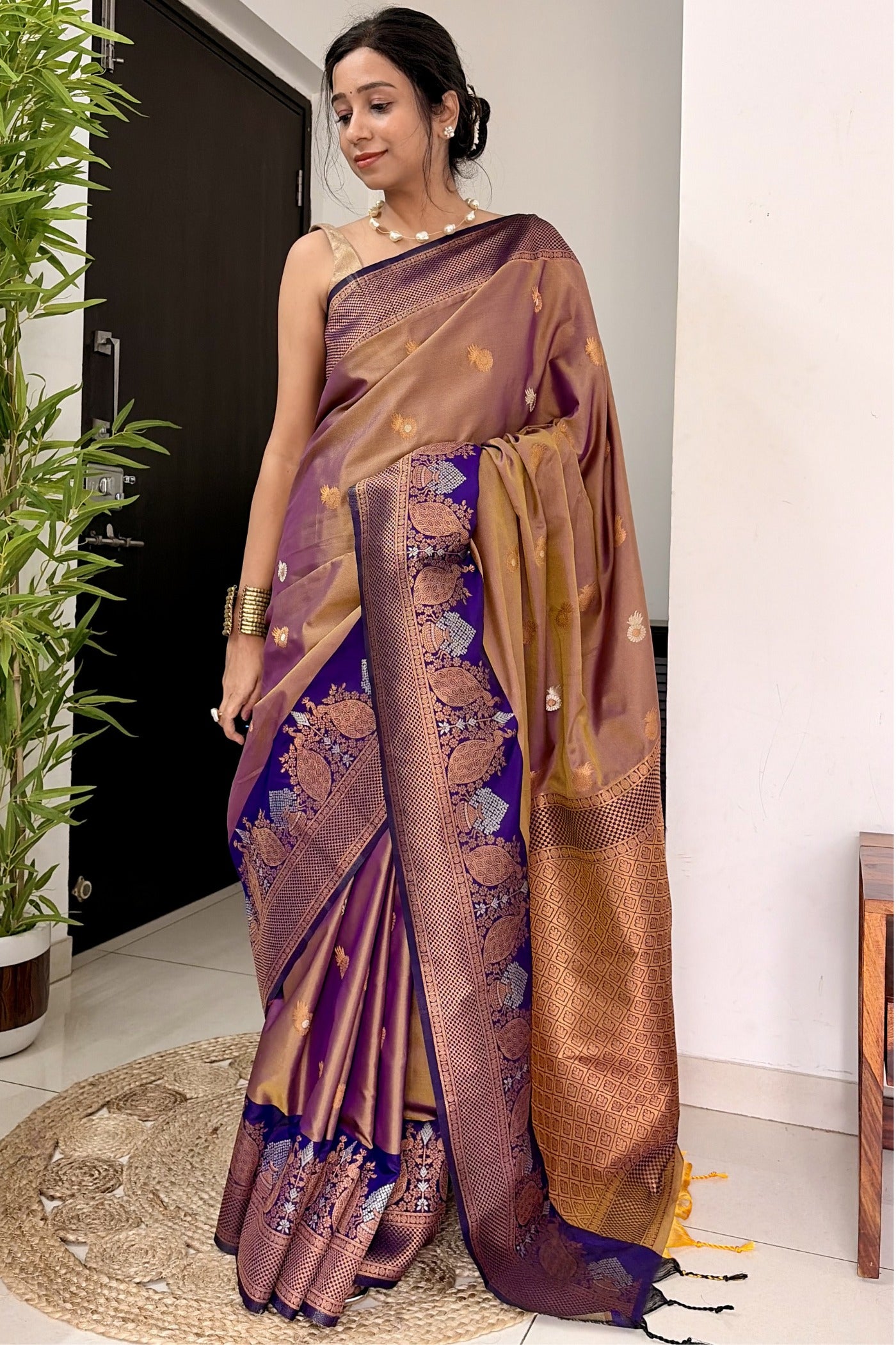 Buy MySilkLove Cosmic Purple Woven Banarasi Saree Online