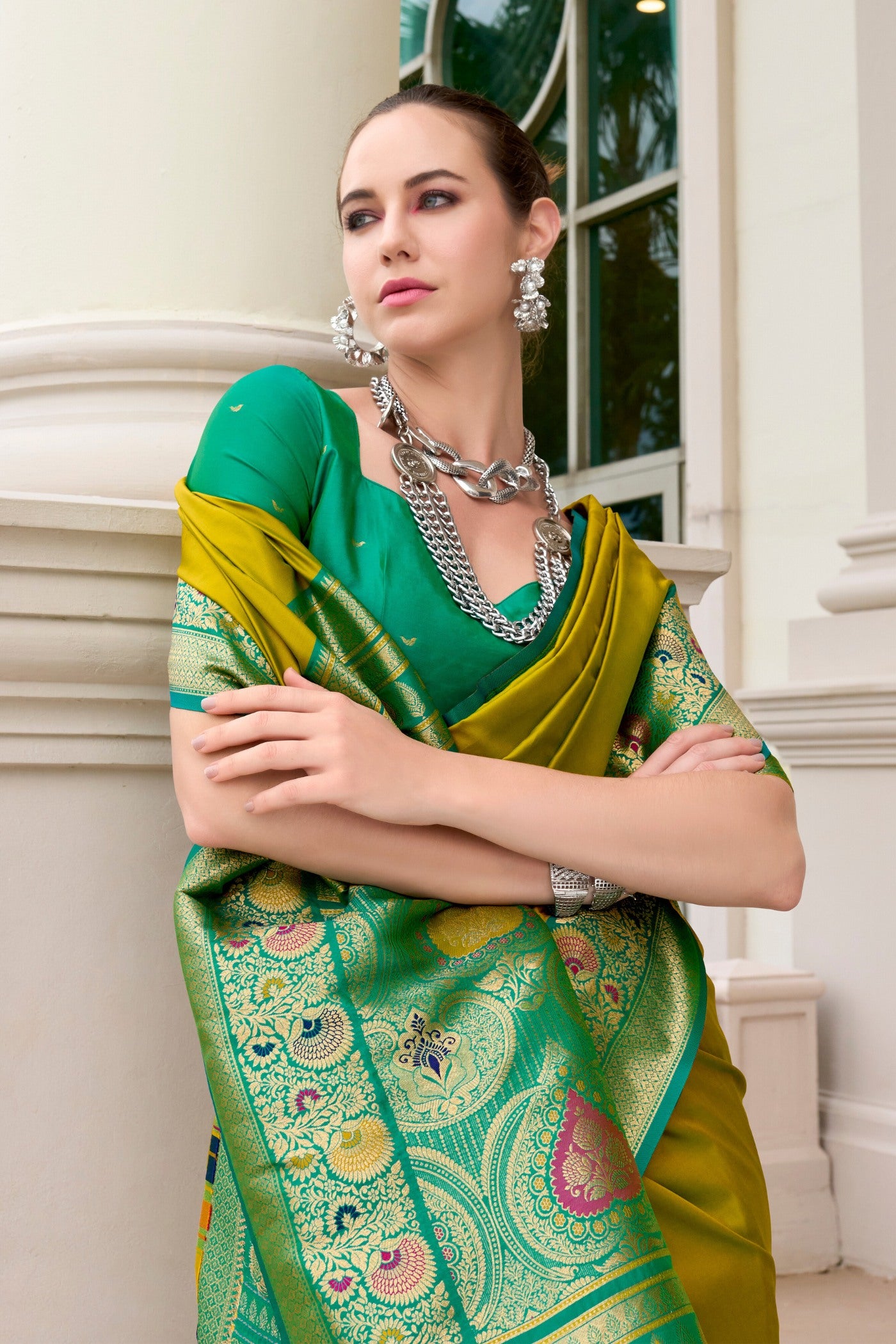 MySilkLove Galliano Green Woven Banarasi Soft Silk Saree