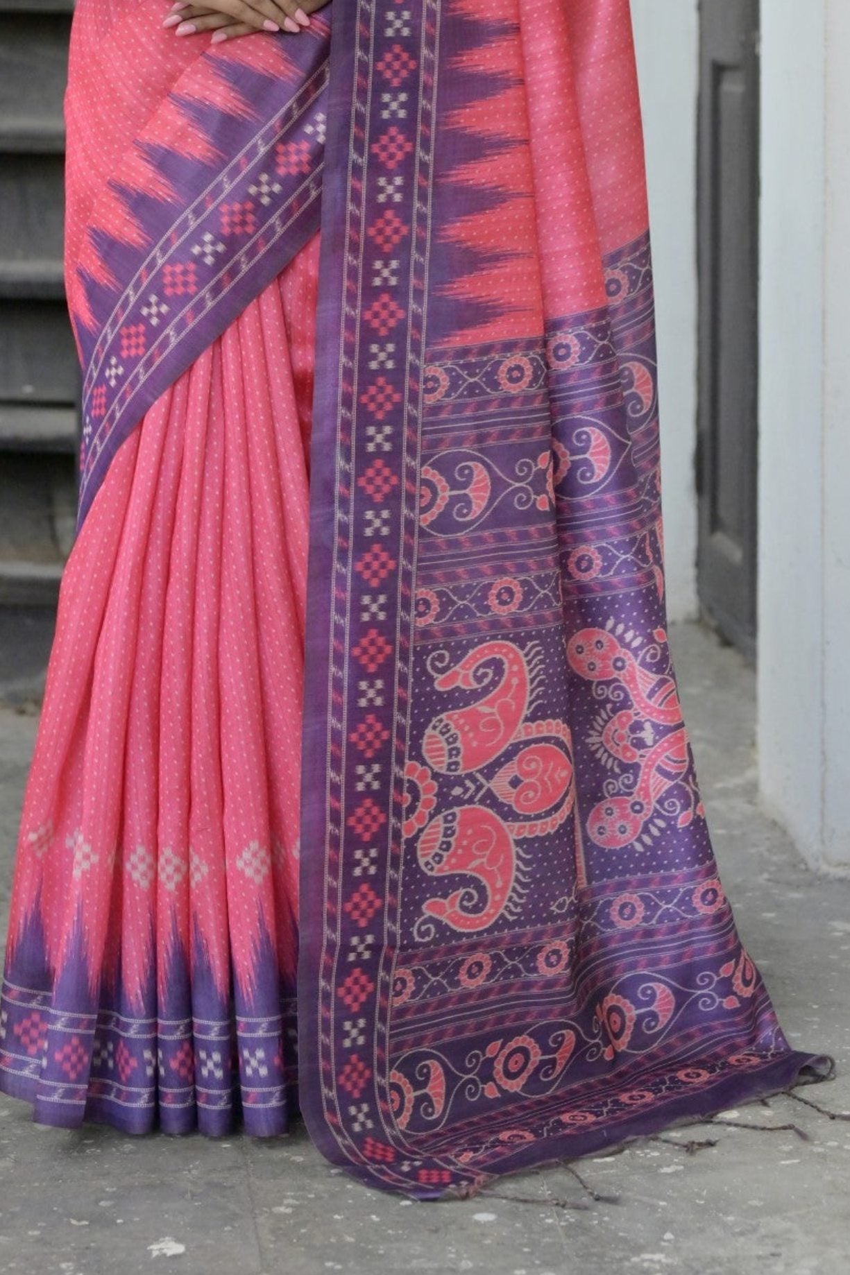 Buy MySilkLove Blush Pink Printed Tussar Silk Saree Online