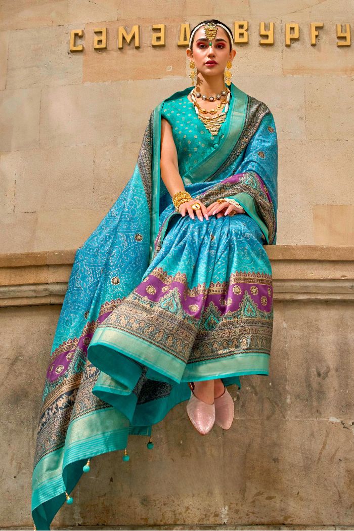 MySilkLove Eastern Blue Printed Patola Saree