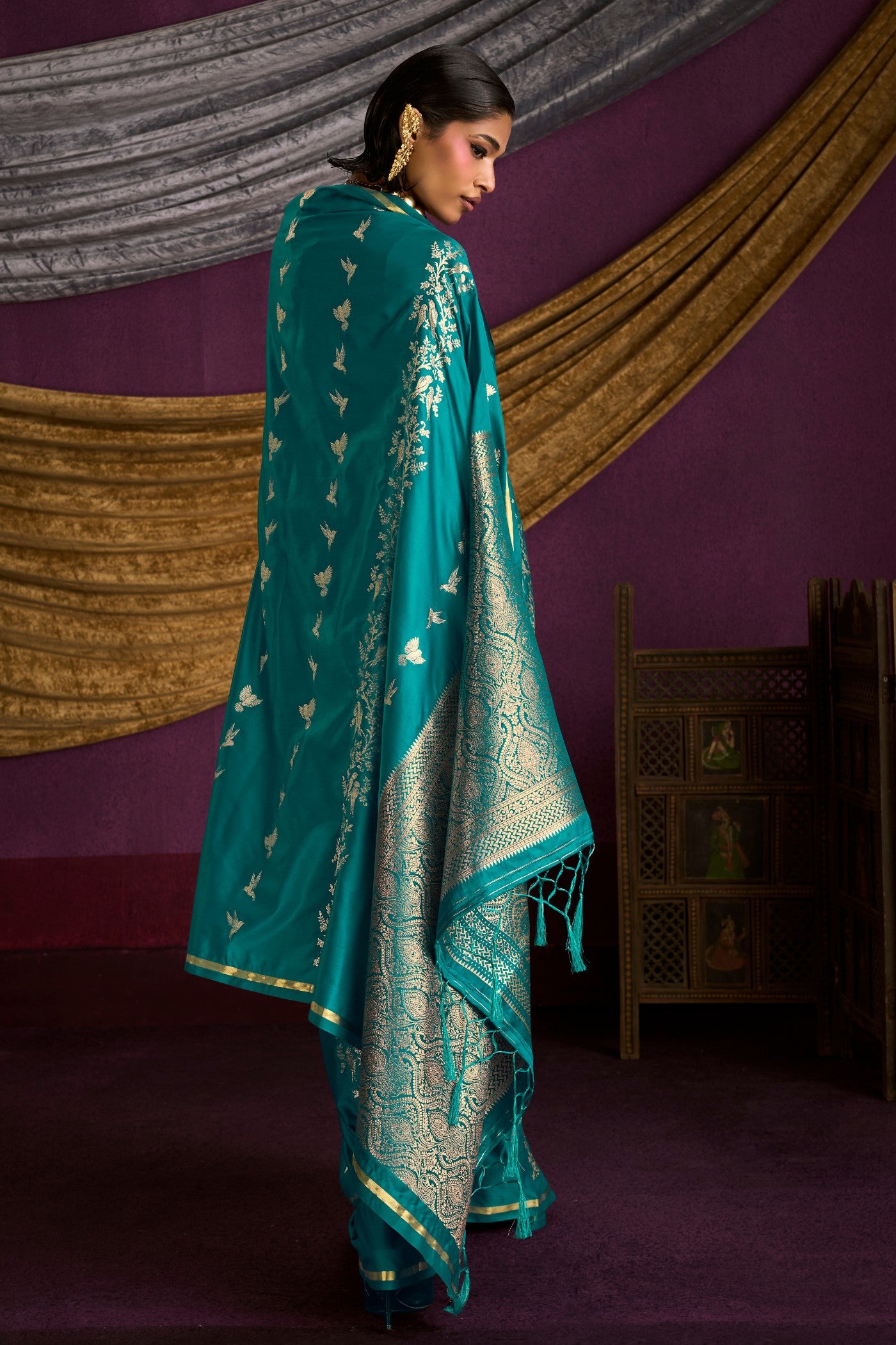 Buy MySilkLove Spring Green Handloom Satin Silk Saree Online