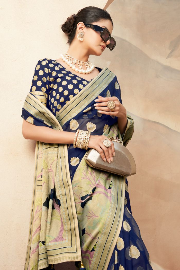 Buy MySilkLove Butterfly Blue Woven Georgette saree Online