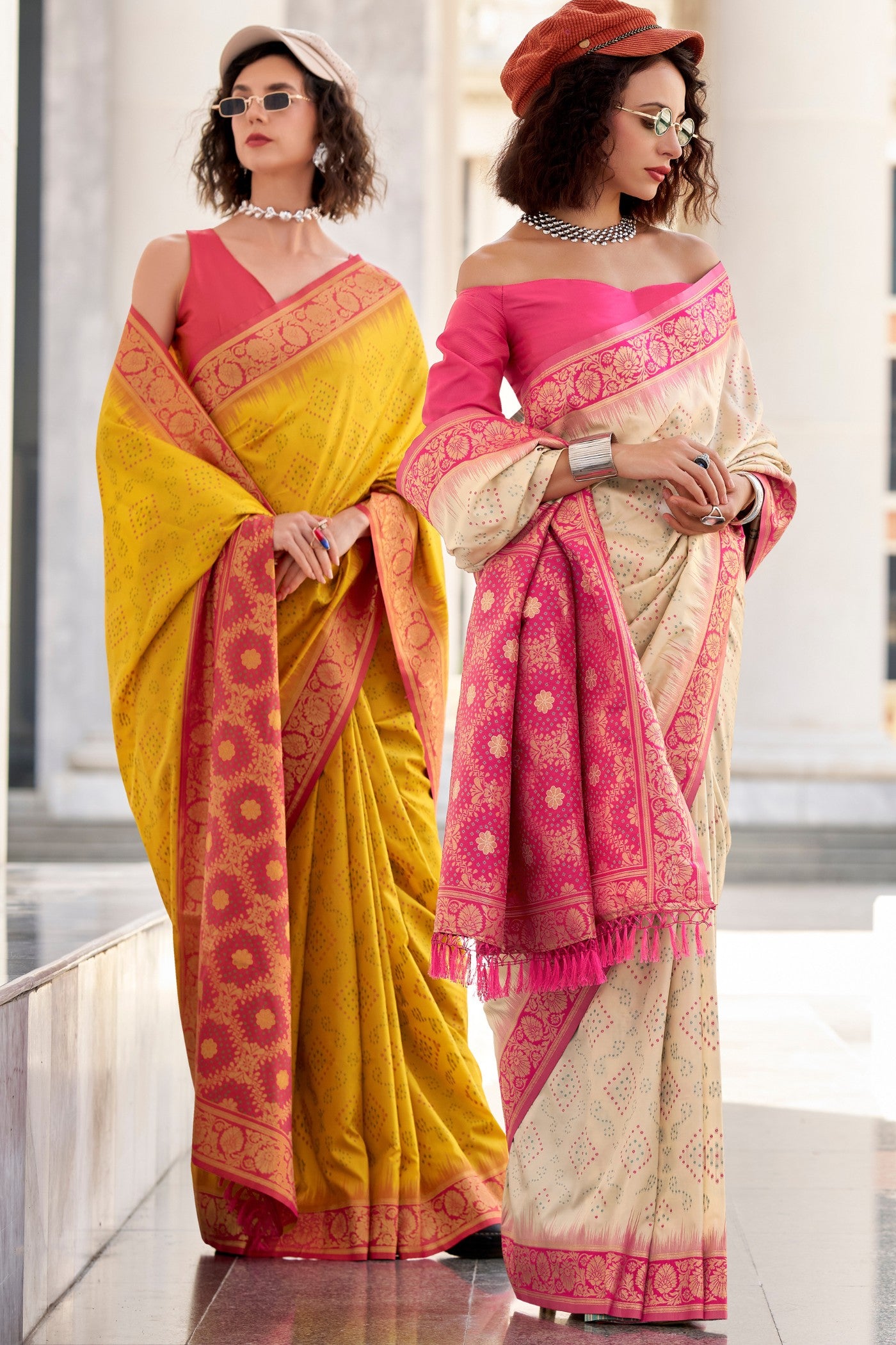 Buy MySilkLove Fuel Yellow Woven Banarasi Bandhani Soft Silk Saree Online