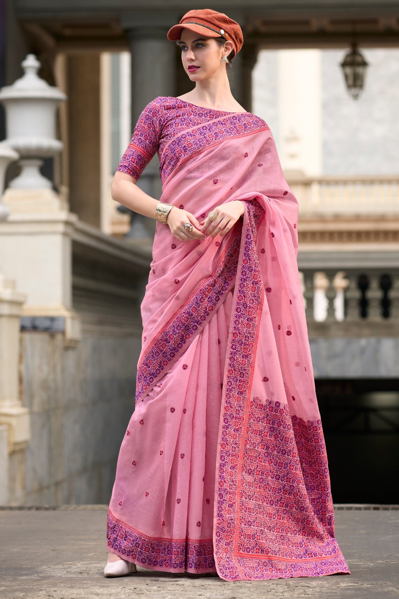 Buy MySilkLove Carissma Pink Handloom Linen Cotton Saree Online