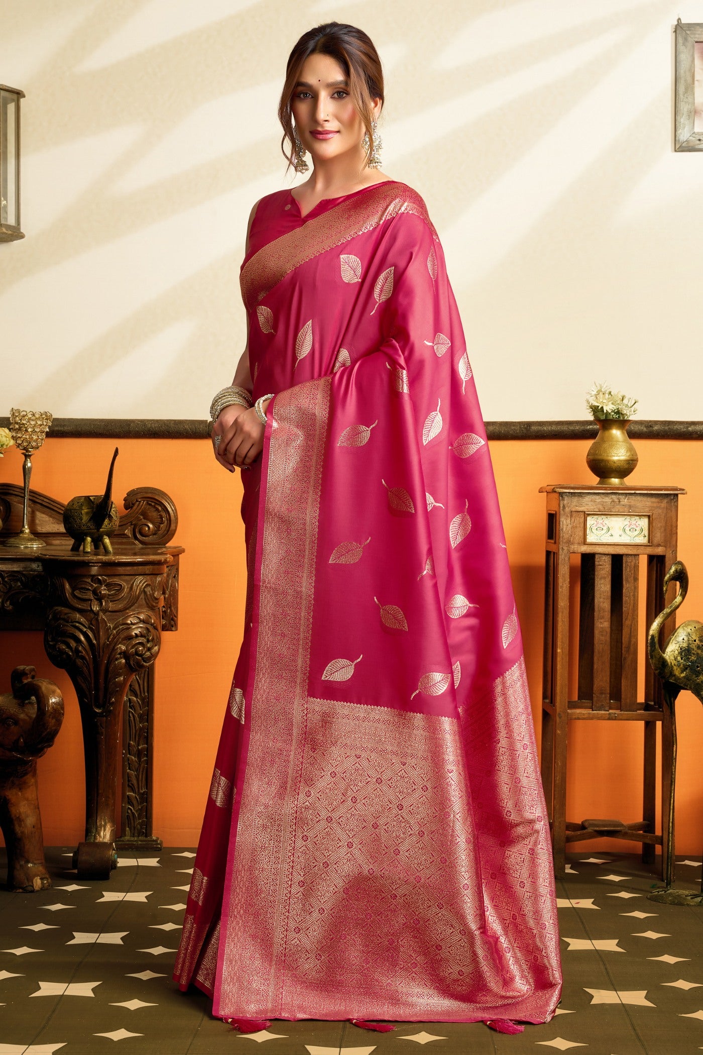 Buy MySilkLove Cherry Pink Woven Banarasi Saree Online