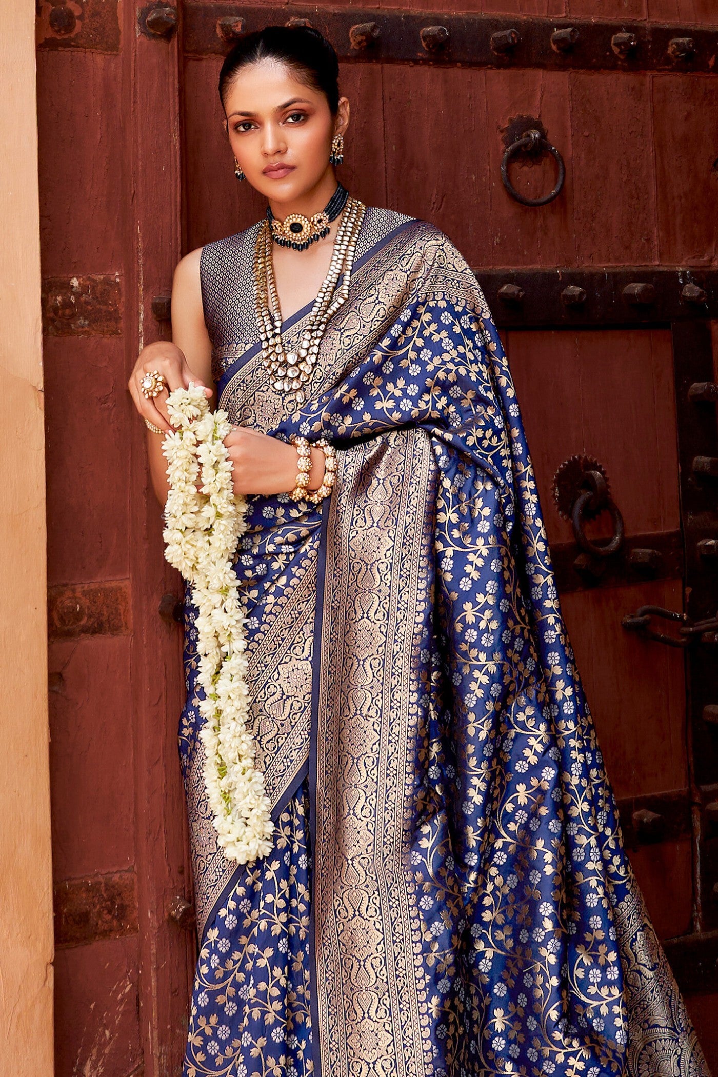 Buy MySilkLove Dolphin Blue Woven Banarasi Saree Online