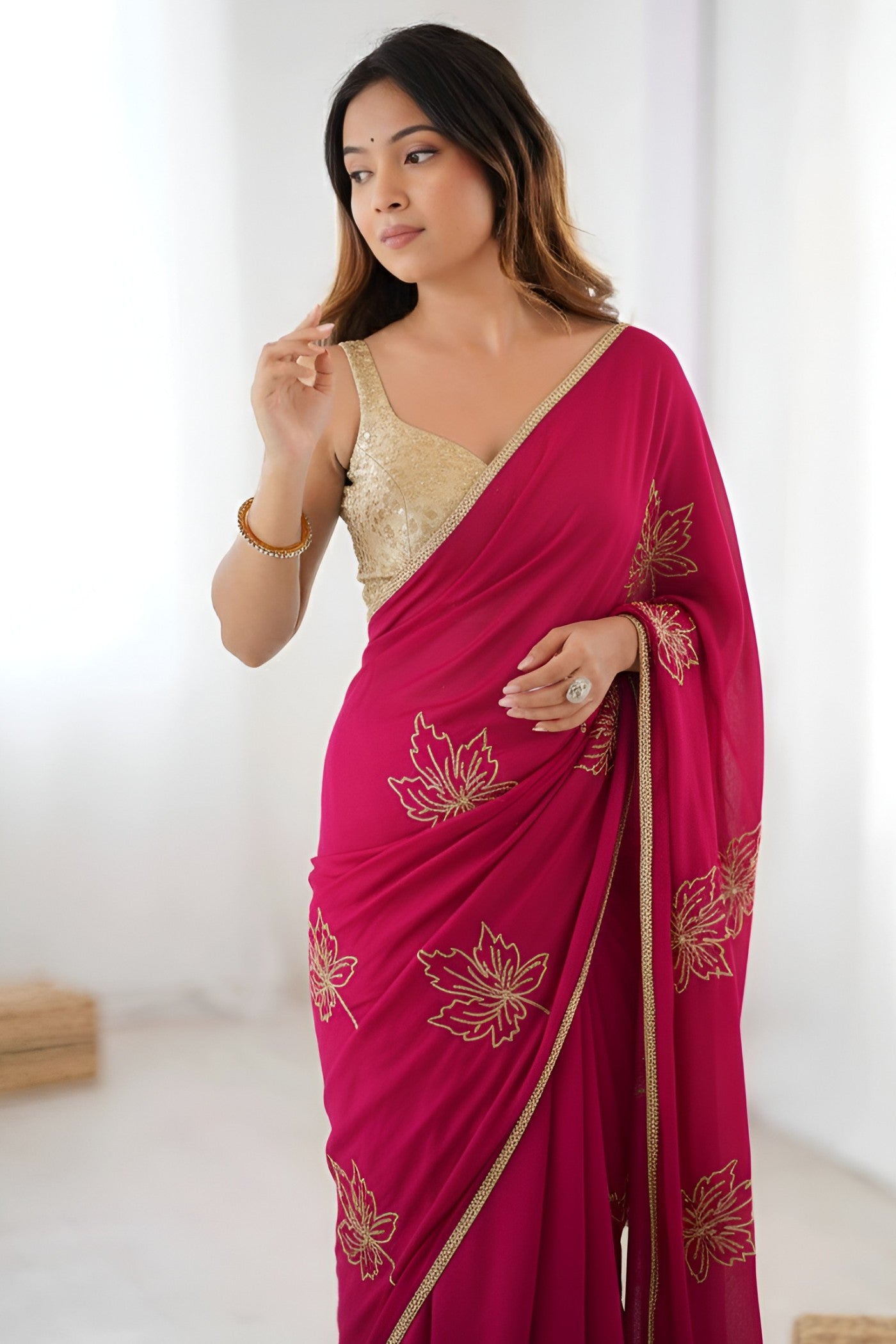 Buy MySilkLove Rose Pink Designer Embroidery Partywear Saree Online