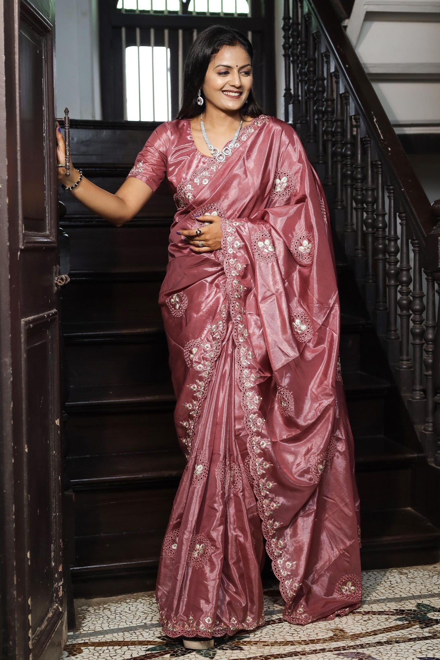 Buy MySilkLove Glory Pink Embroidered Designer Saree Online