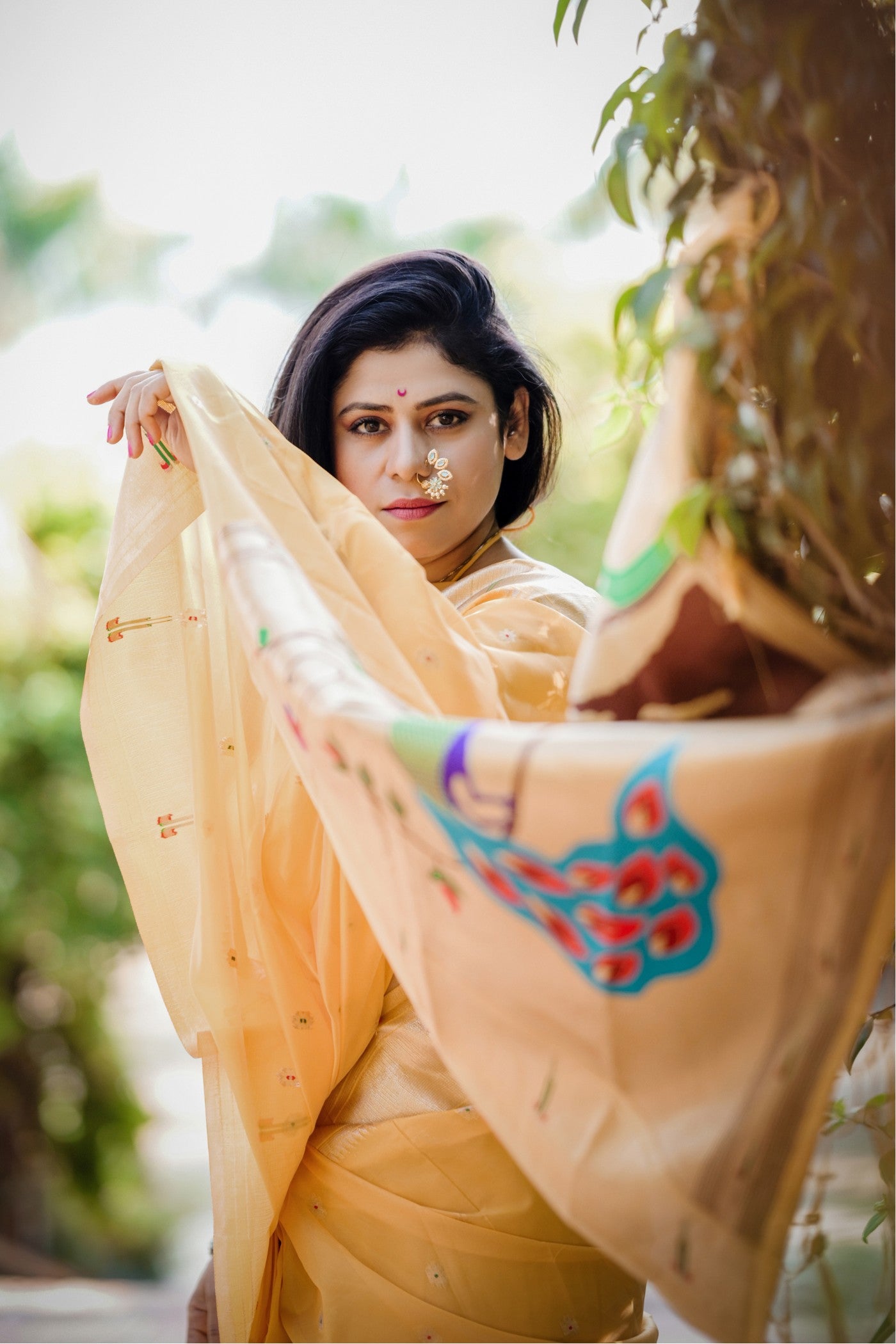 Buy MySilkLove Bumblebee Yellow Organza Woven Paithani Saree Online