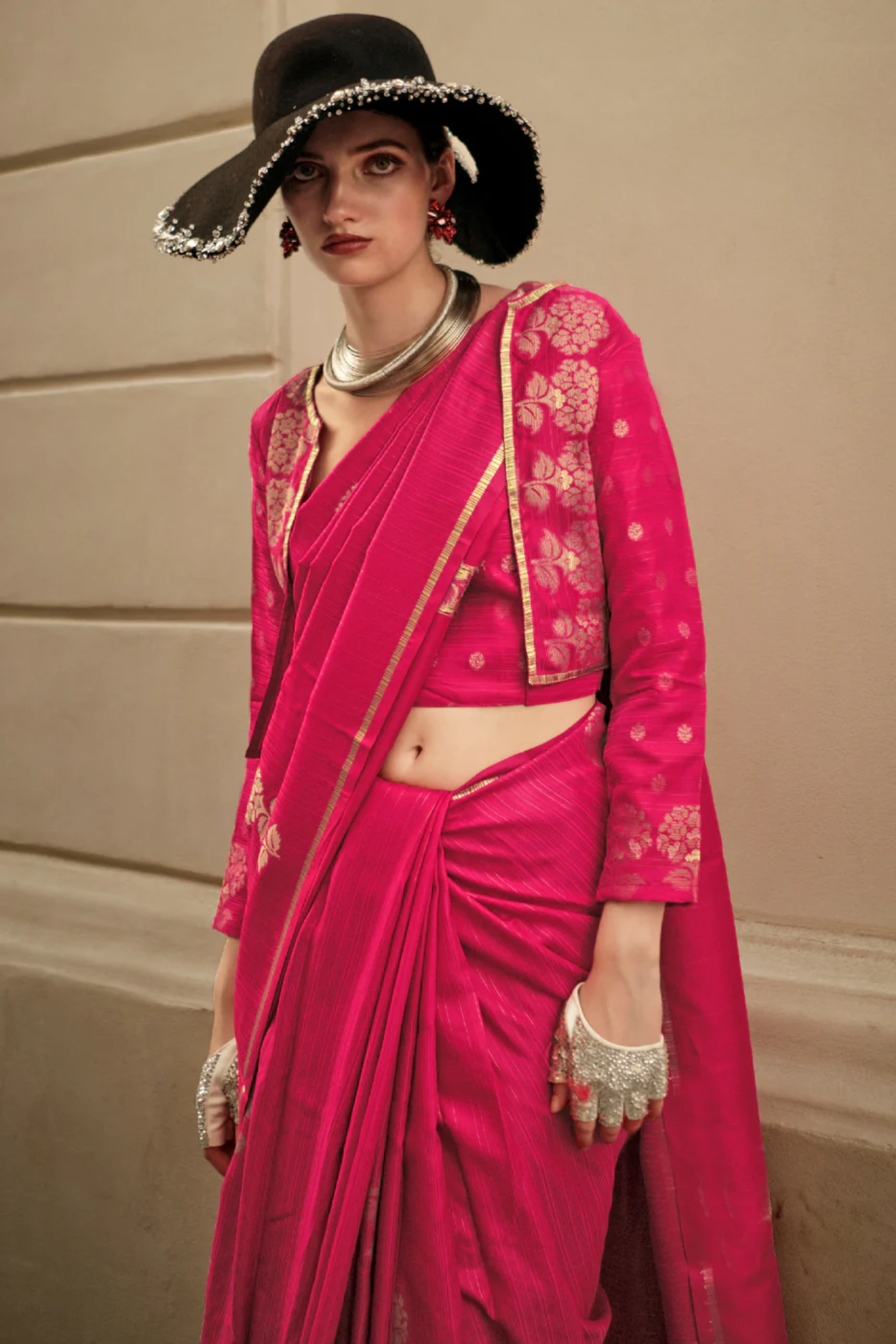 MySilkLove Dingy Dungeon Pink Woven Banarasi Satin Silk Saree