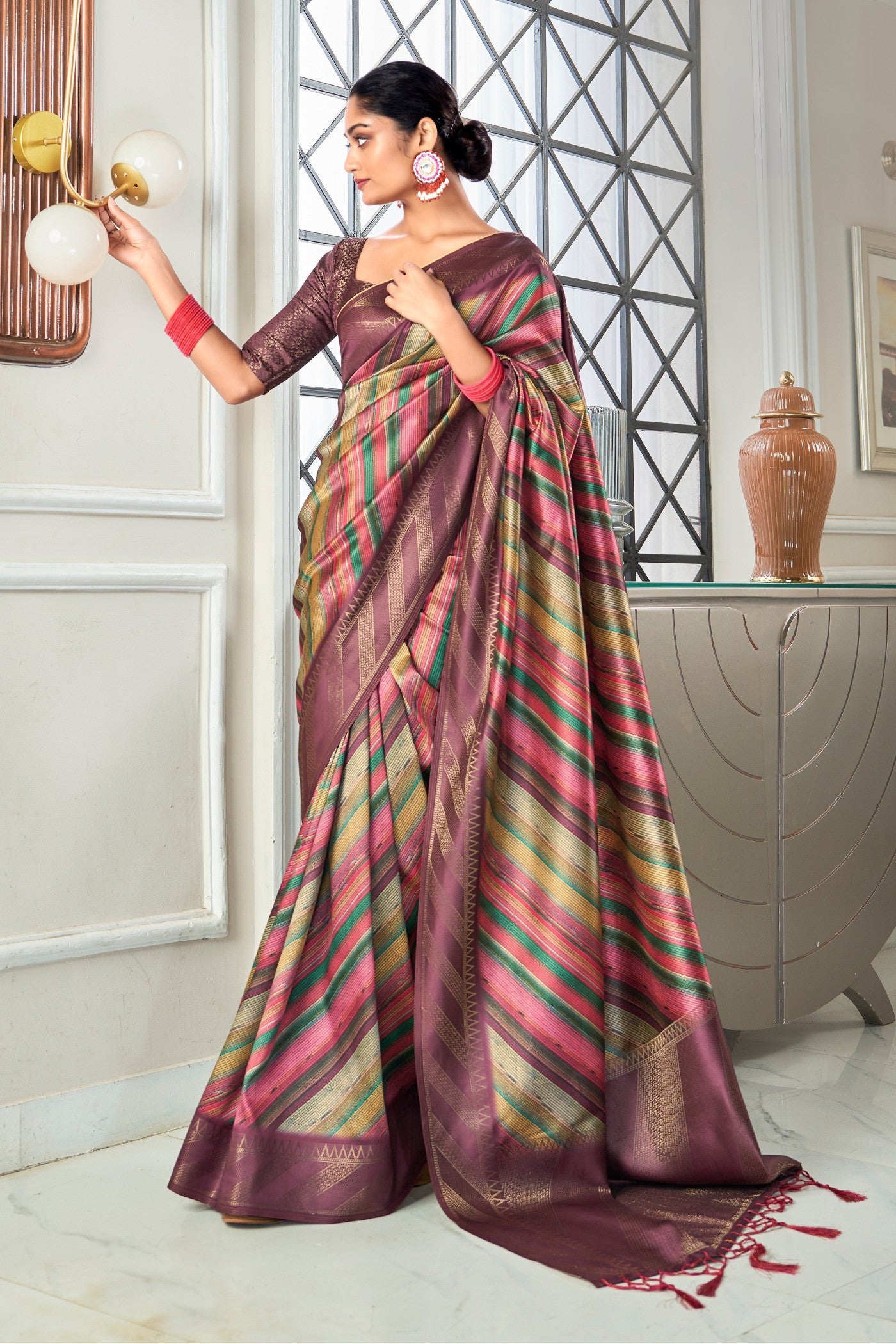 Buy MySilkLove Roman Coffee Brown Digital Printed Banarasi Saree Online