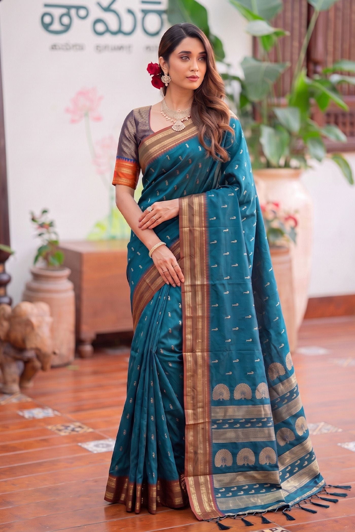 Buy MySilkLove Ocean Blue Banarasi Woven Soft Silk Saree Online