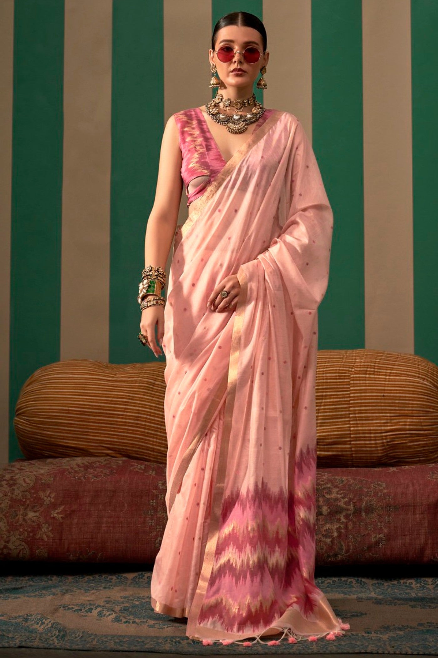 Buy MySilkLove Contessa Peach Handloom Linen Saree Online