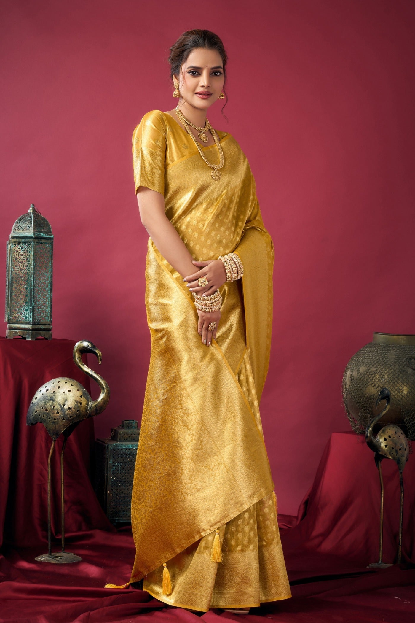 Buy MySilkLove Canary Yellow Handloom Tissue Silk Saree Online